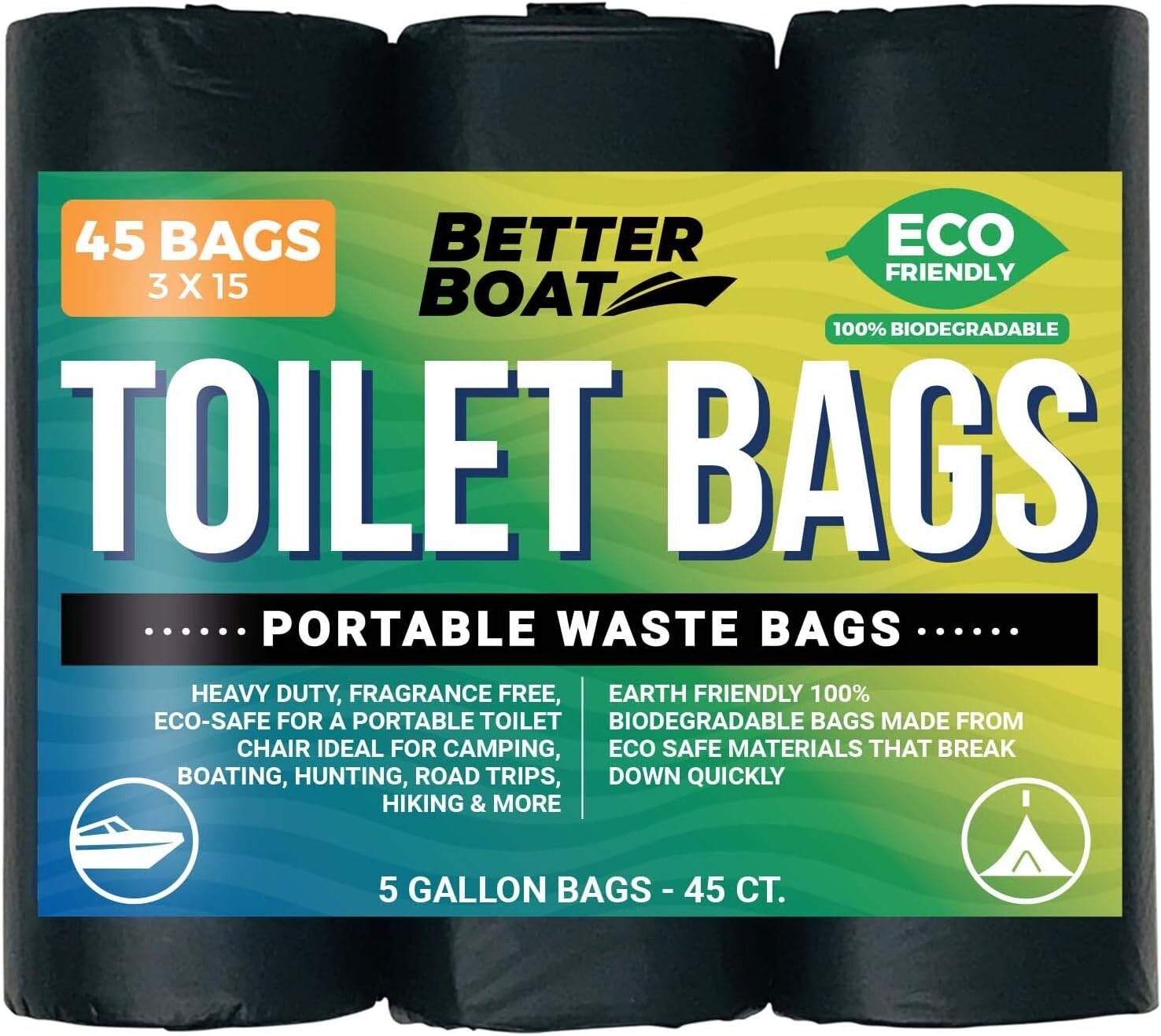 45 Biodegradable Toilet Bags – Eco-Friendly 5 Gallon Waste Bags for Camping
