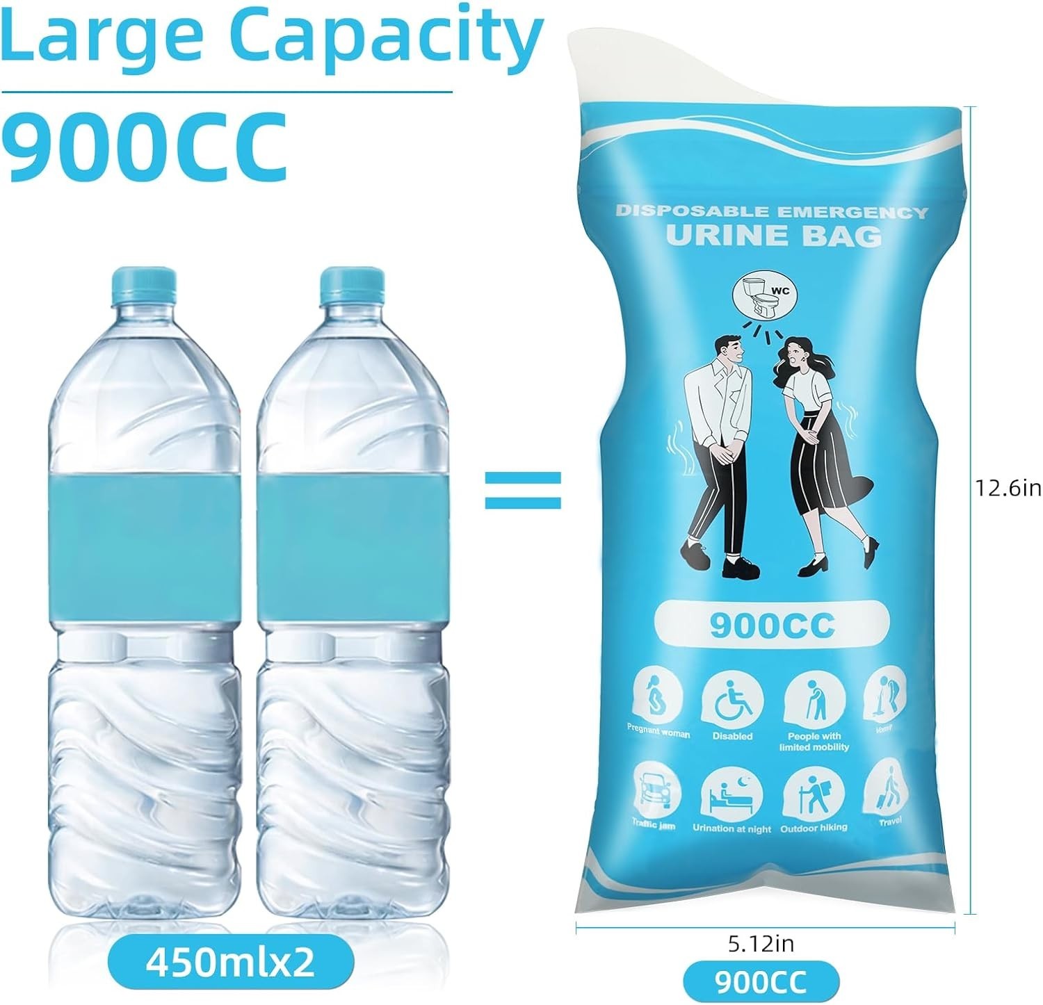 12/24 Pcs Disposable Urine Bags, 3Rd Generation 900ML Emergency Portable Pee Bag