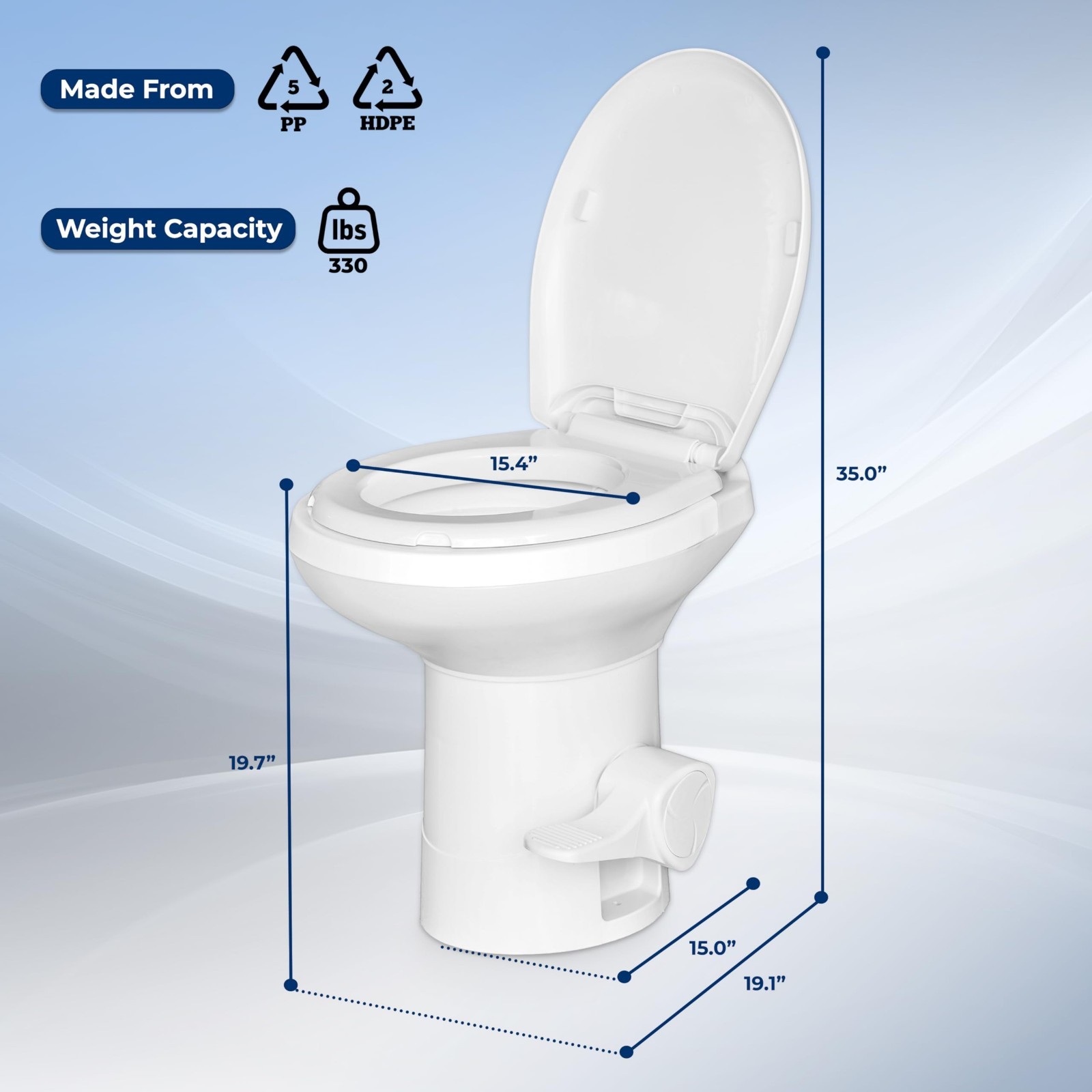 RV Gravity Flush Toilet with Foot Pedal & Hand Sprayer – Odor-Resistant, Full-Bo