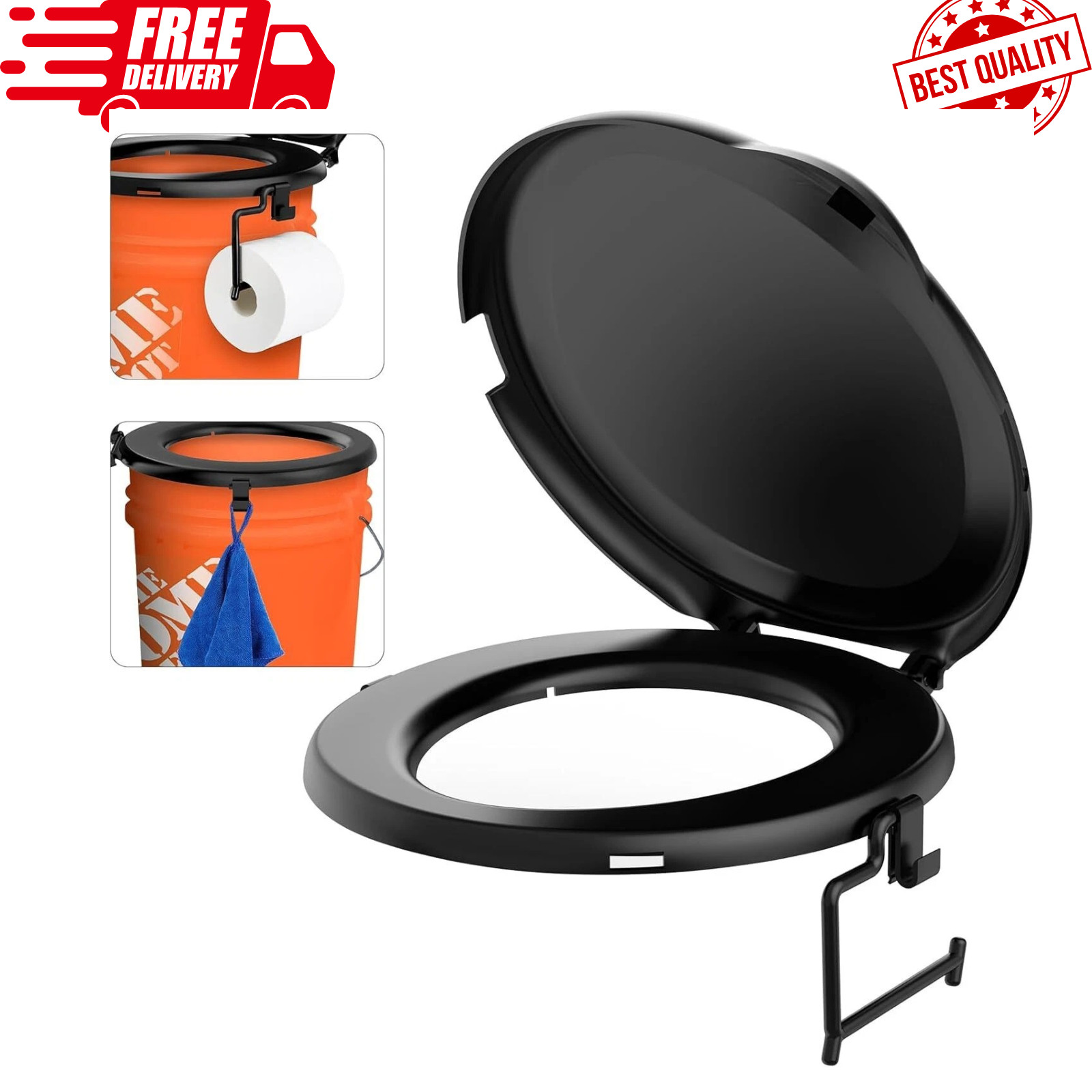 Portable Toilet Seat for 5 Gal Buckets, Camping Toilet Seat with Lid for Outdoor