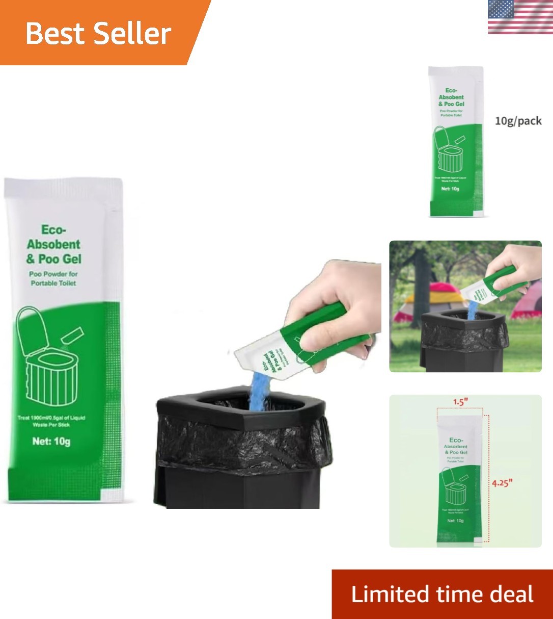 Portable Toilet Bags Poo Gel Set, 8 Gallon Heavy Duty Leak-Proof Compostable …