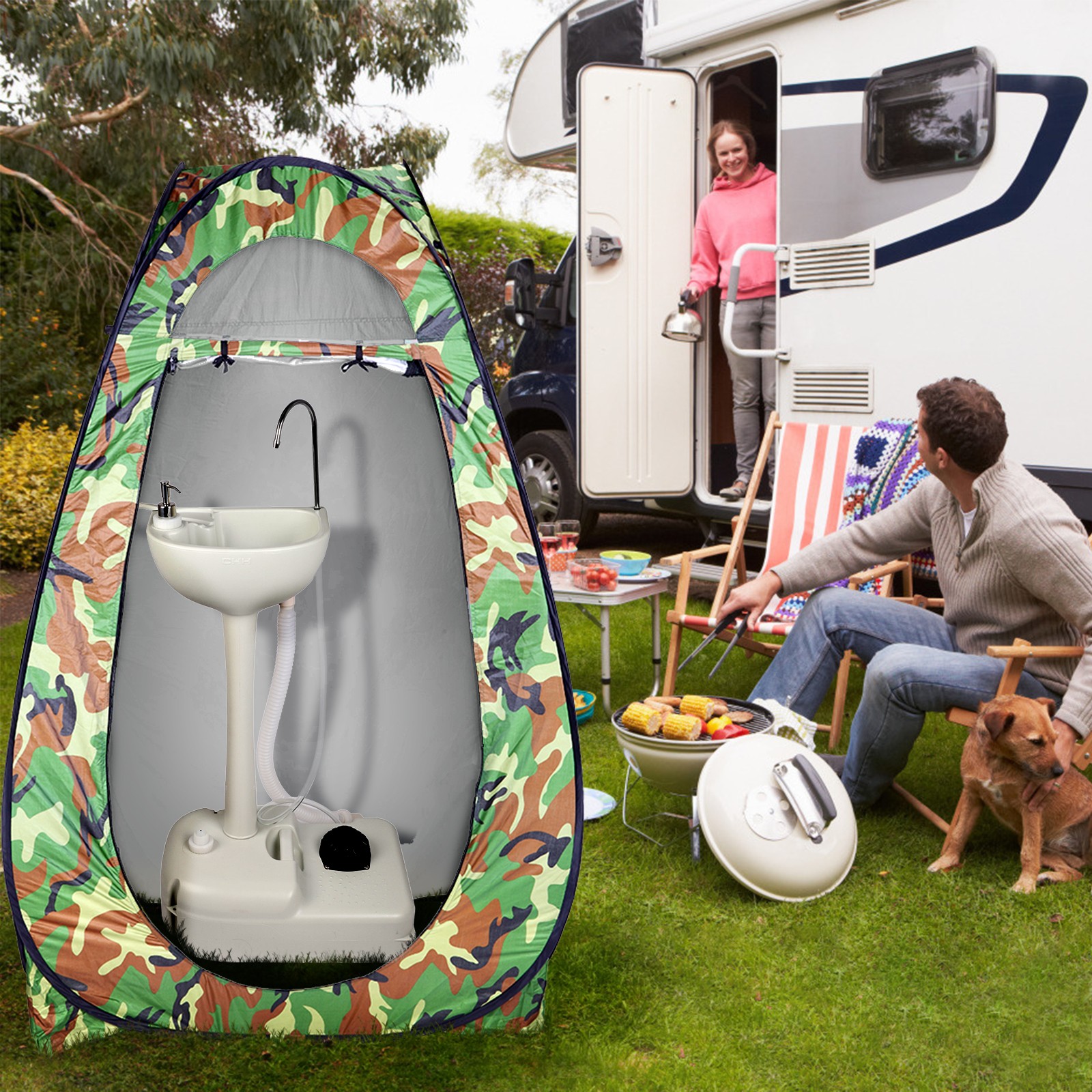 Removable Camping Hygiene Sink Water Tank Wash Basin Portable RV Home w/Wheels