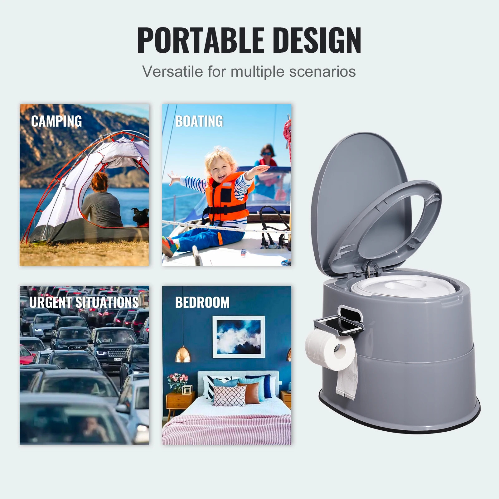 Portable Camping Toilet Porta Potty 1.3G Detachable Bucket Travel Toilet Outdoor