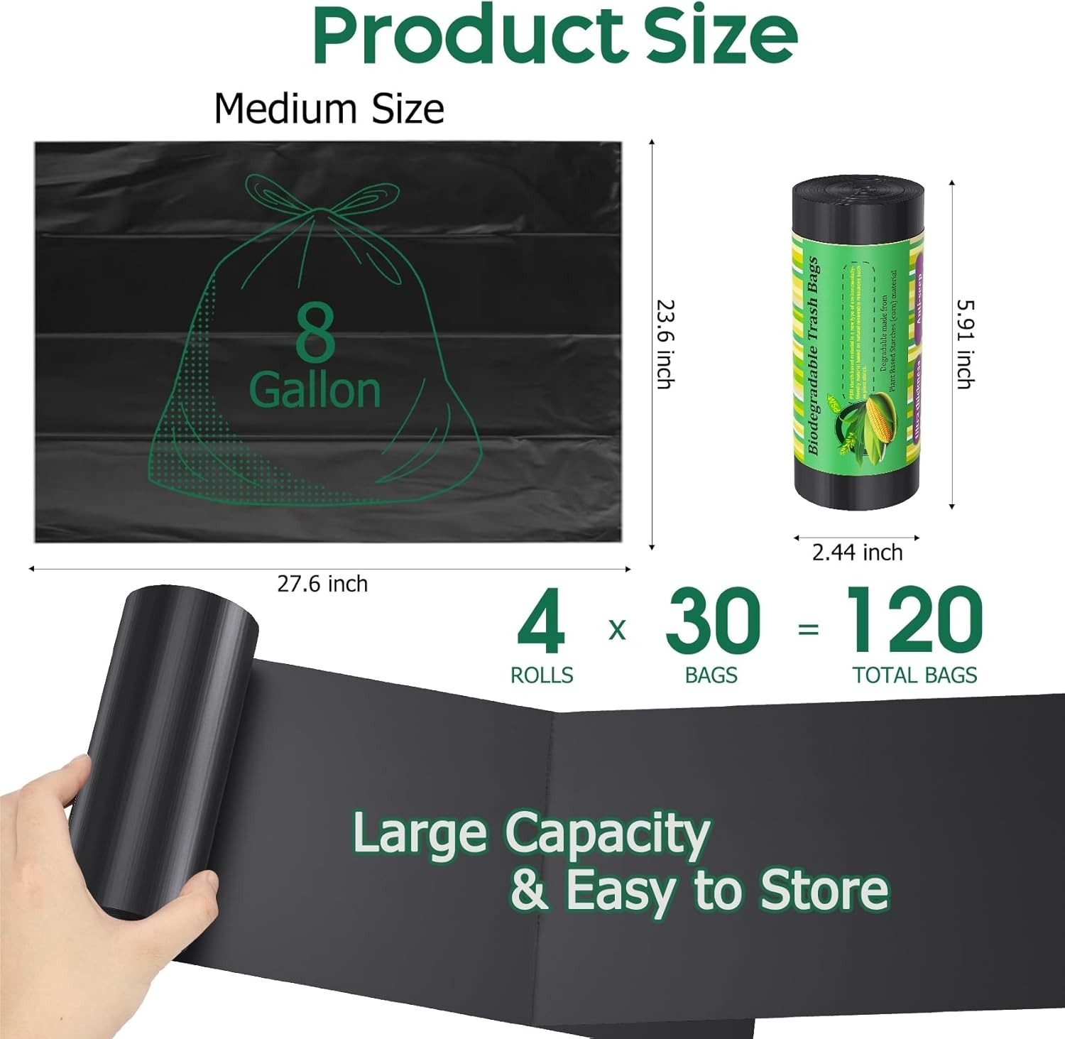 120 Portable Camping Toilet Bags, Biodegradable Compostable 5-8 Gallon Emergency