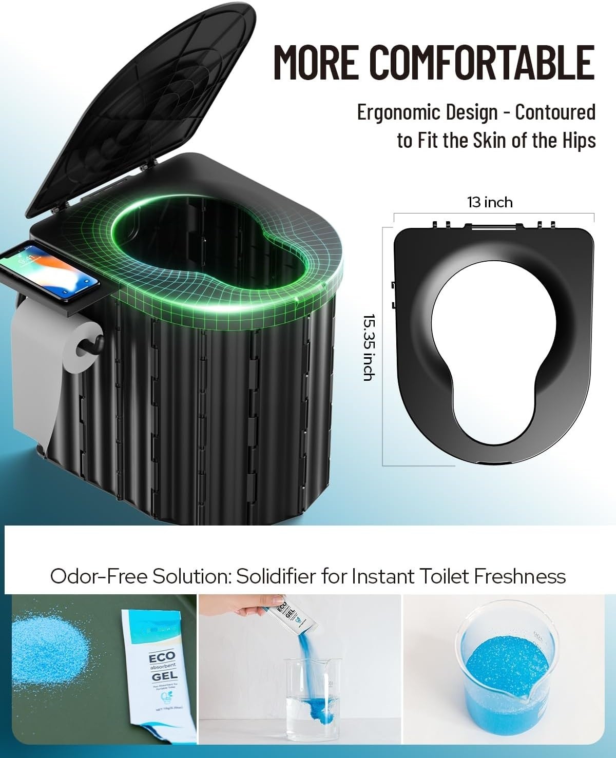 Inodoro portátil con gel absorbente de orina y bolsas a prueba de fugas