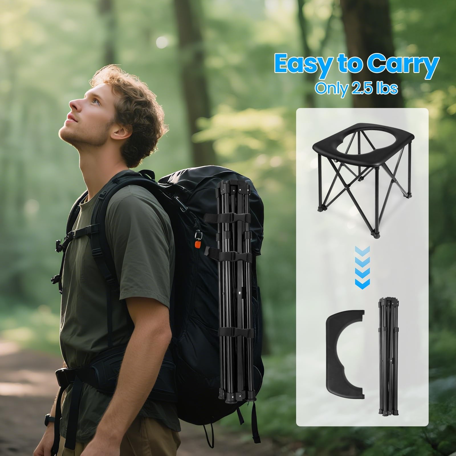 15.6» Portable Toilet for Camping, Ultralight Foldable Camping XL, Black