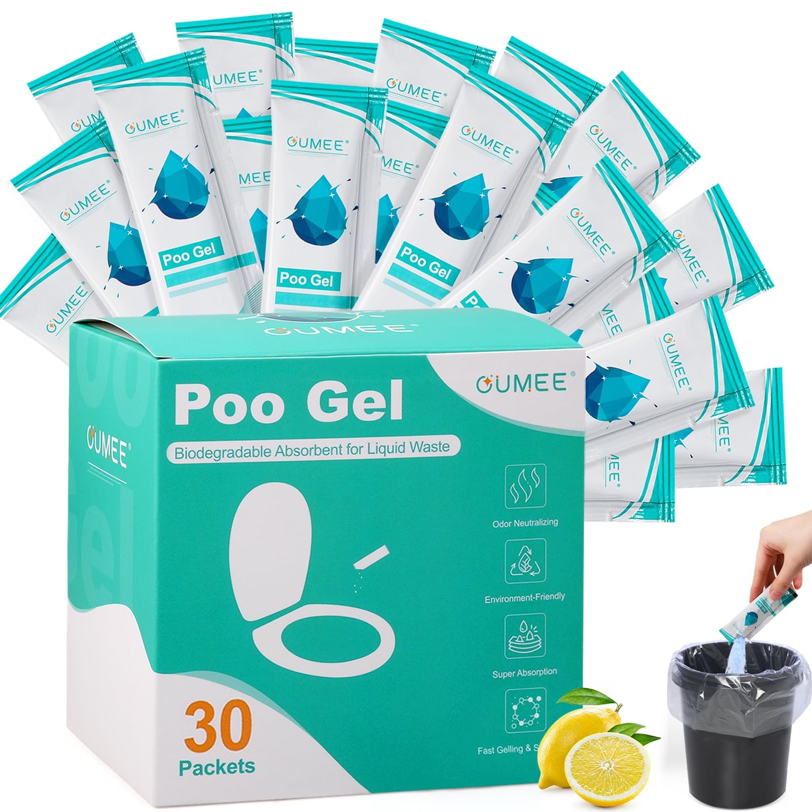 30 Pack Lemon Portable Toilet Gel, 0.35 Ounce (Pack of 30), Lemon-30 Packets