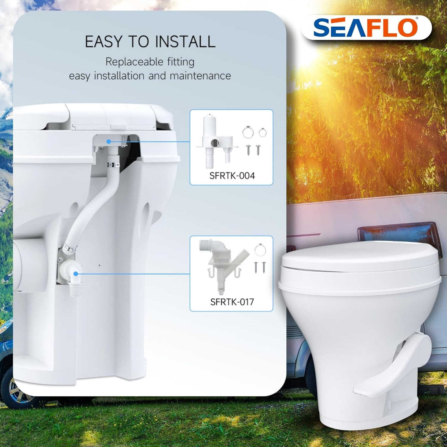 Residential Height Camper/Rv Toilet with Sprayer Attachment, 18.5” Standard Heig