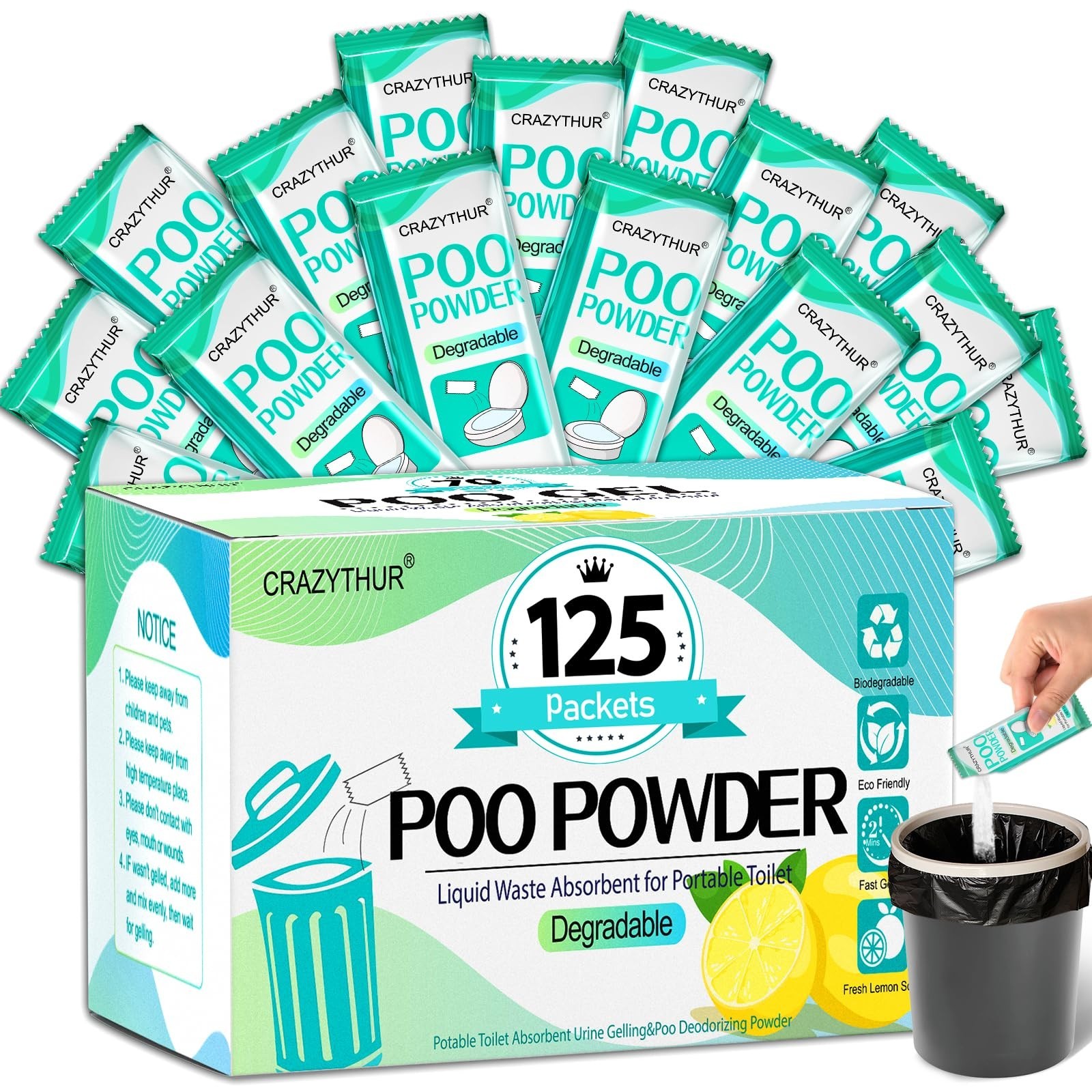 Portable Toilet Gel & Powder for Camping, Hiking, Outdoor Toilets – Easy Clean!