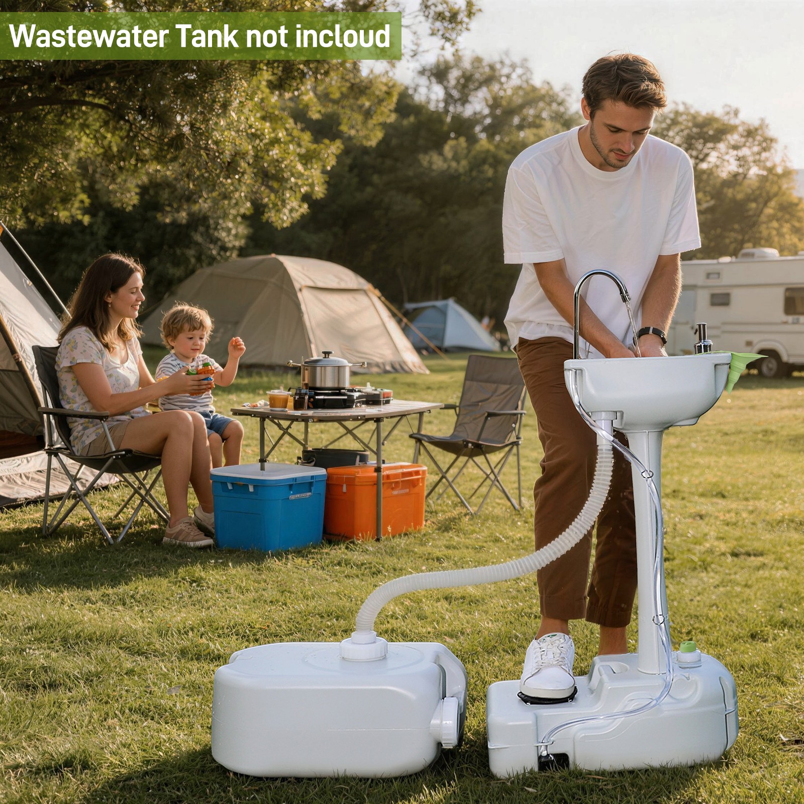 Removable Camping Hygiene Sink Water Tank Wash Basin Portable RV Home w/Wheels