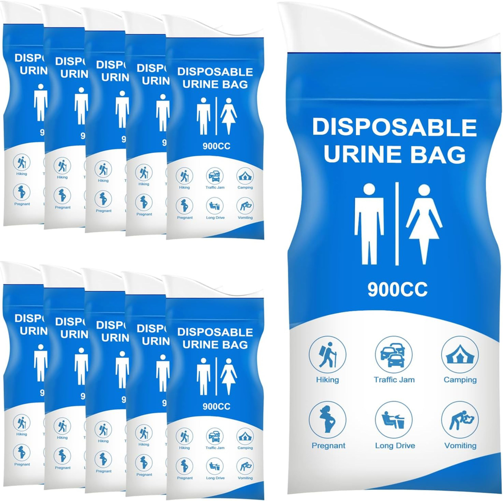 Disposable Urine Bags 900ml Unisex Leak-Proof Travel Emergency Relief for Adults