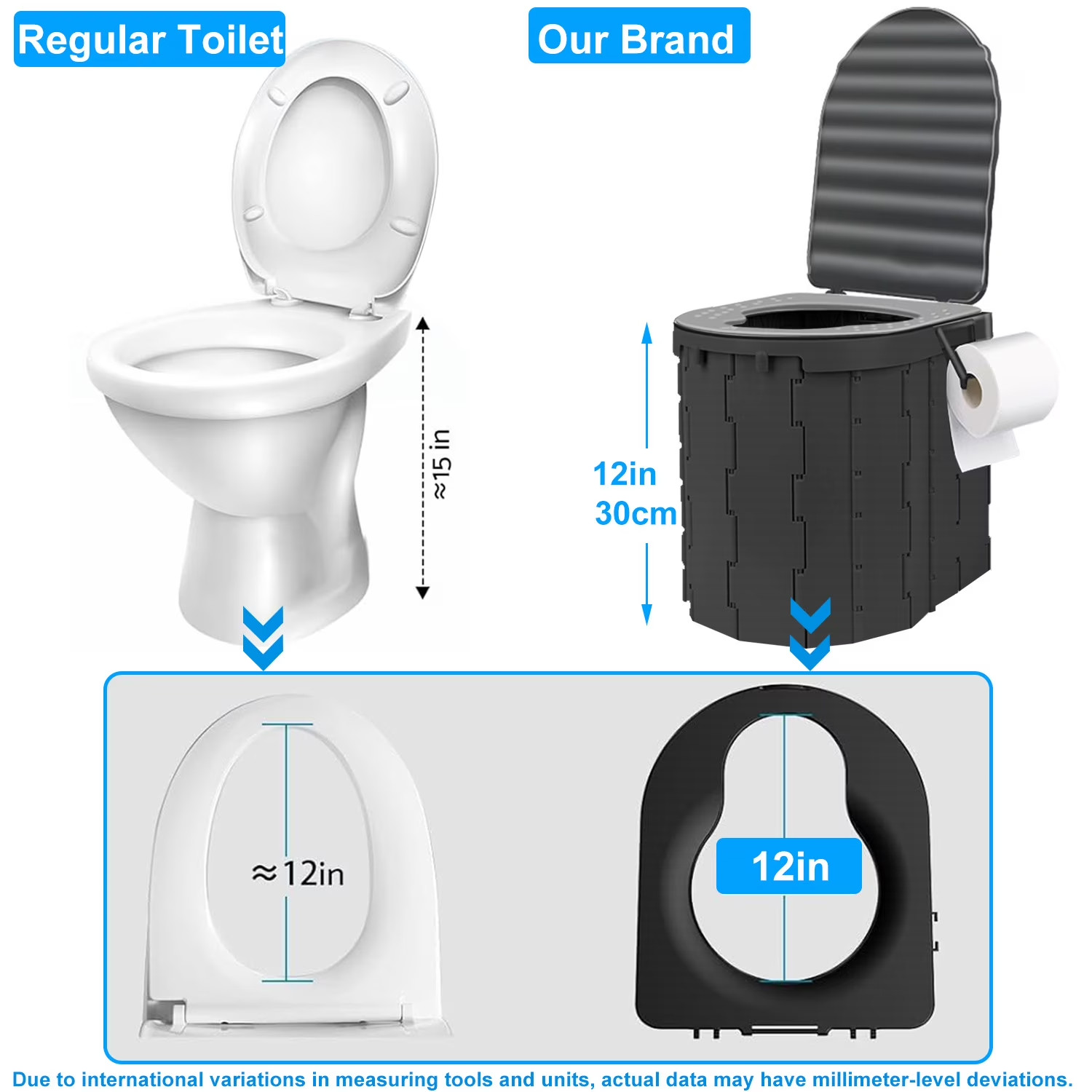Portable Foldable Camping Toilet Set Privacy Tent Ergonomic Travel Potty Black