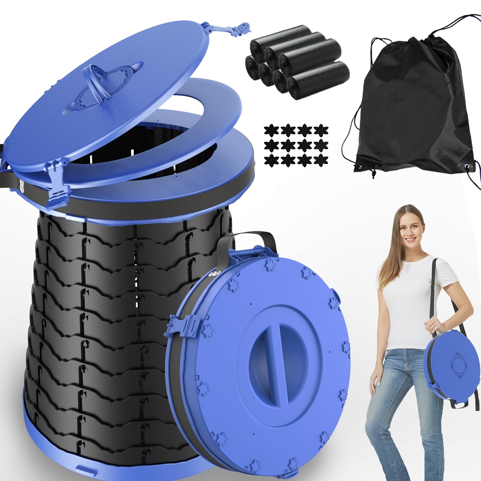 XXL Portable Toilet for Camping,880lbs Capacity,19.7″ H Adjustable Outdoor To…