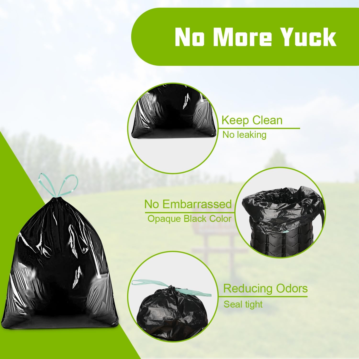 Sckee 50 Pack Heavy-Duty Waste Liners, Leak-Proof Potty Bags with Drawstring,