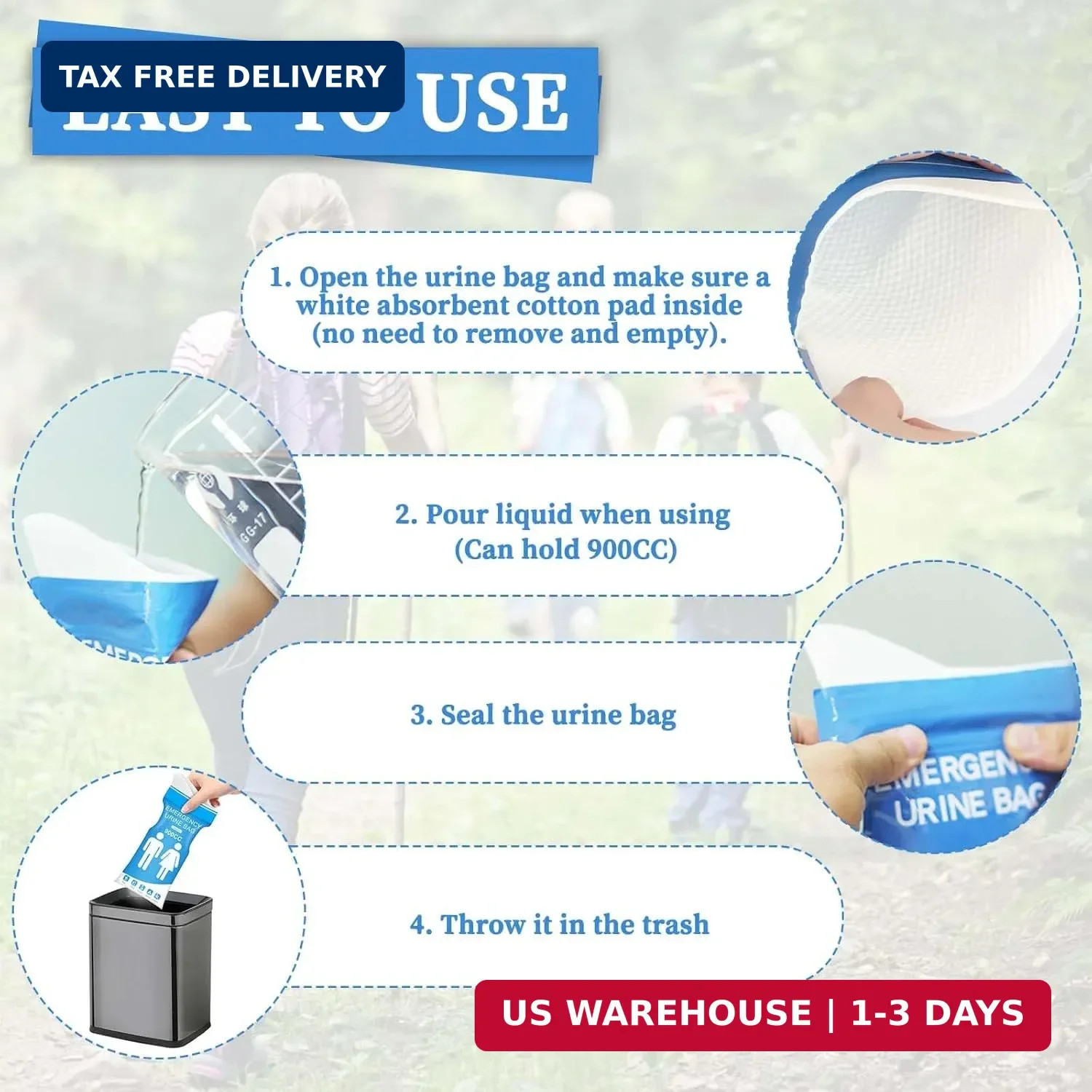 12 PCS Disposable Urine Bags,900ML Pee Bags for Travel for Women and Men, Portab