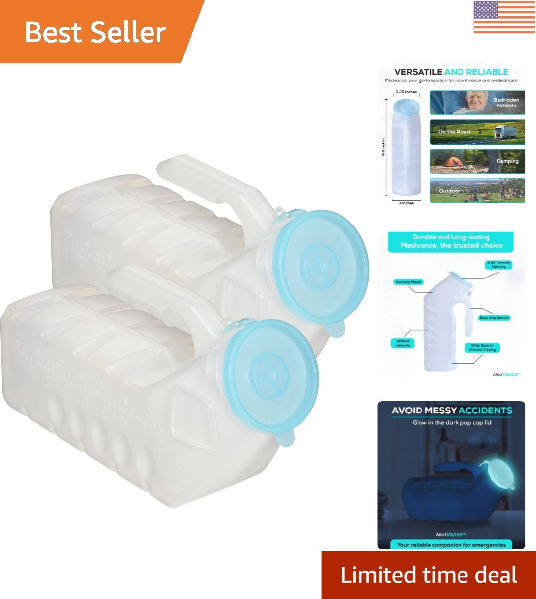 Durable 1000ml Pee Bottles for Men, 2-Pack – Leak-Proof with Ergonomic Handle