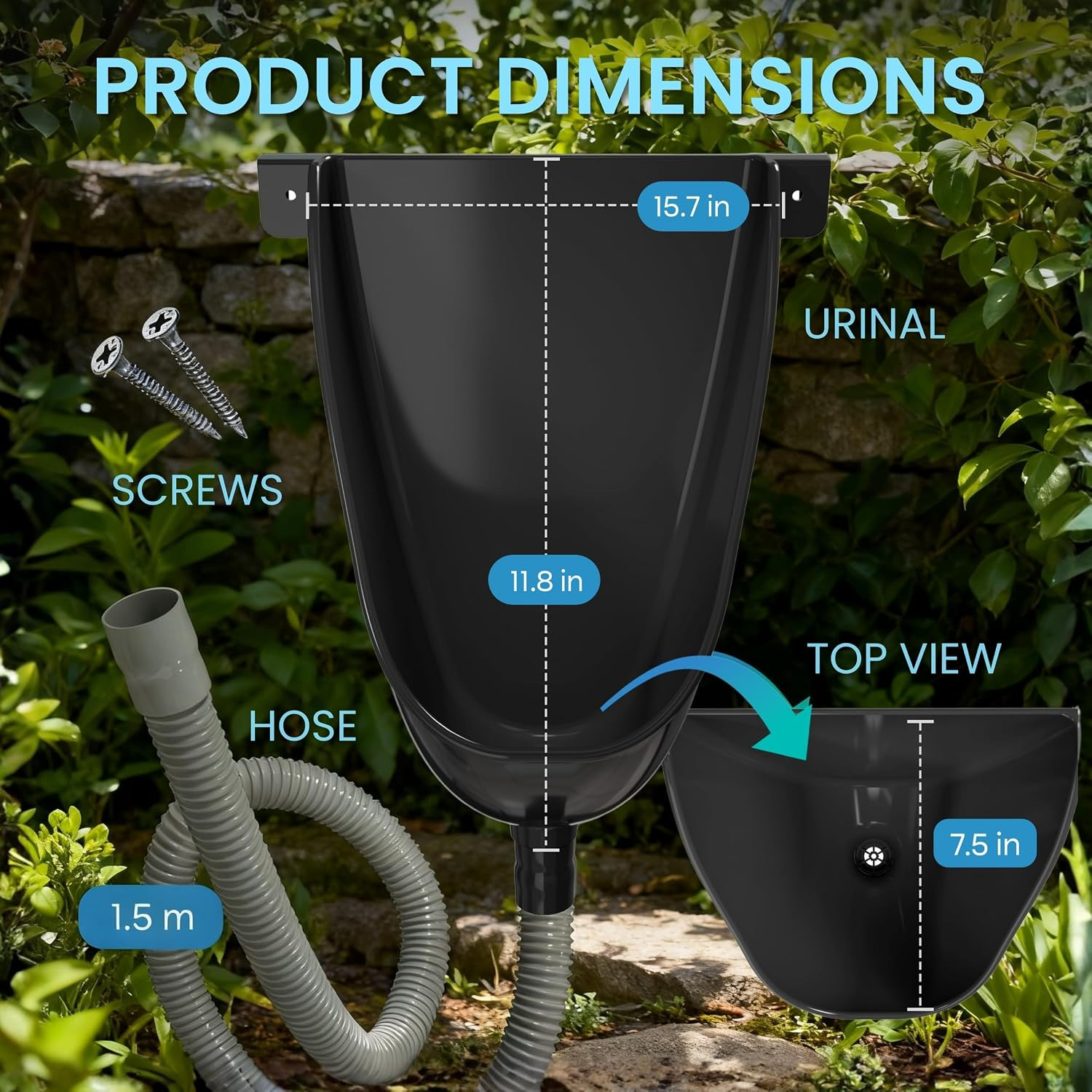Waterless Urinal with Hose (Black) – UV Resistant outside Urinal, Outdoor Plasti