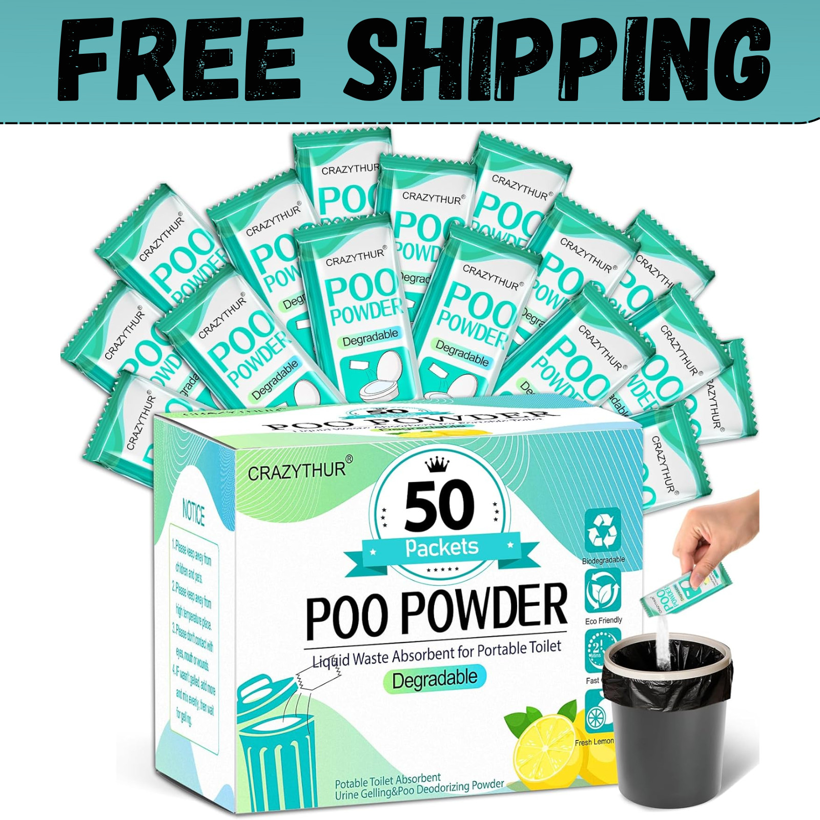 Portableportable Toilet Gel, Poo Powder for Portable Toilet, Camping Toilet Gel,