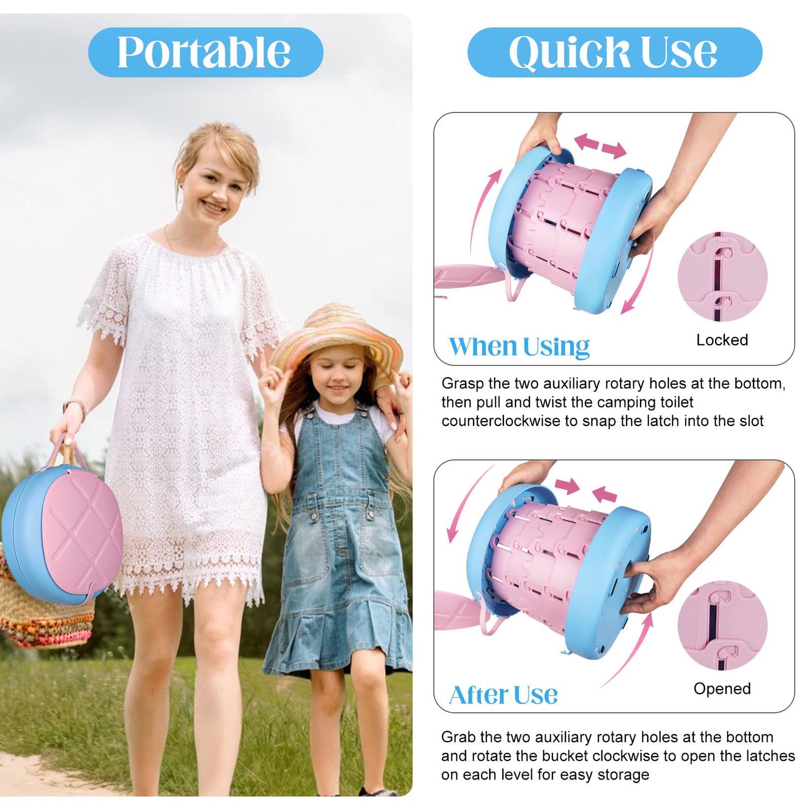Portable Toilet Camping Foldable Potty for Toddler Adults Kids Travel Potty f…