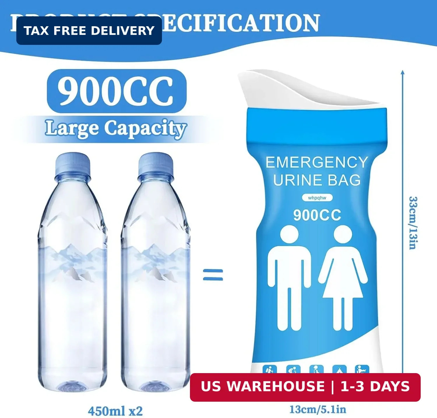 12 PCS Disposable Urine Bags,900ML Pee Bags for Travel for Women and Men, Portab