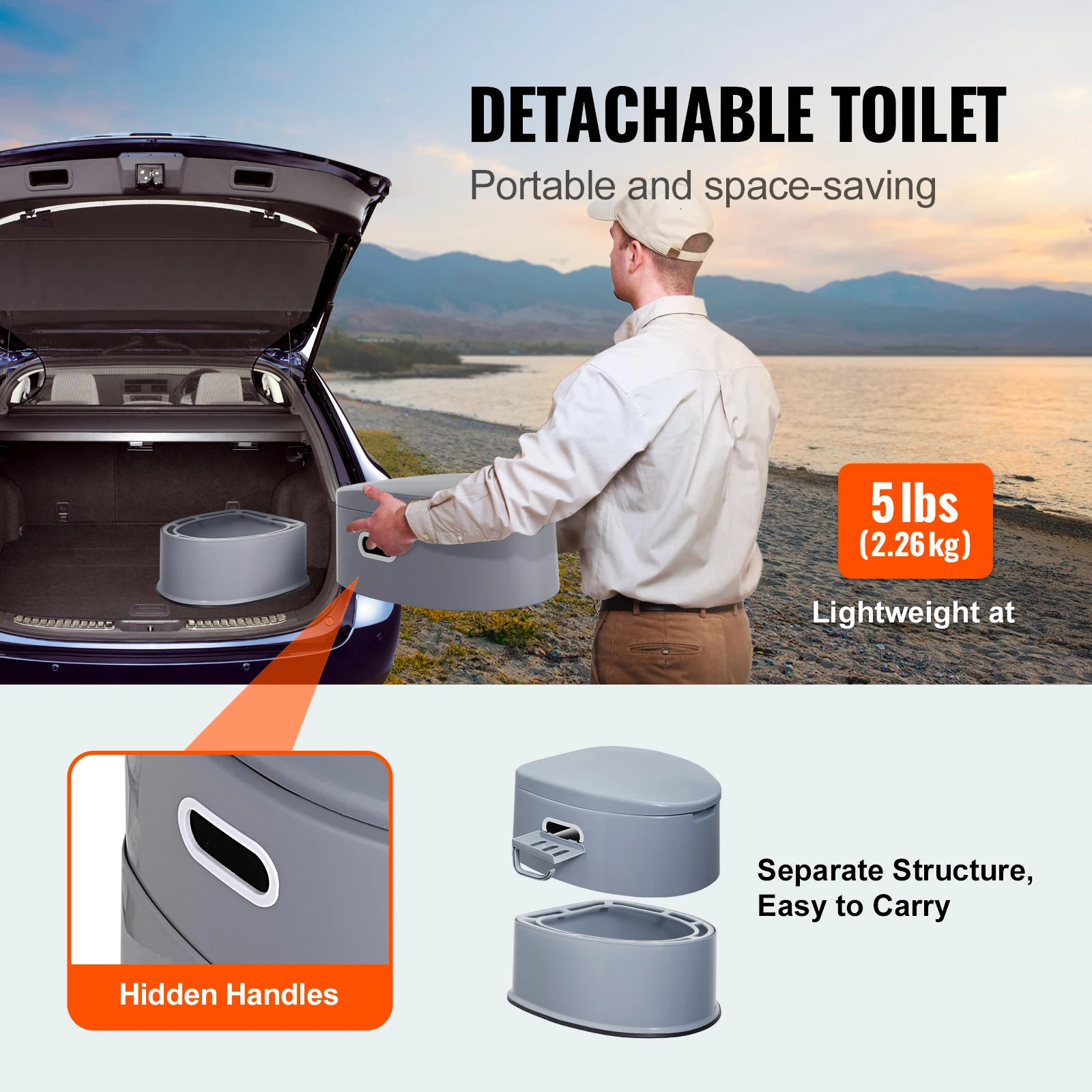 Portable Camping Toilet Porta Potty 1.3G Detachable Bucket Travel Toilet Outdoor