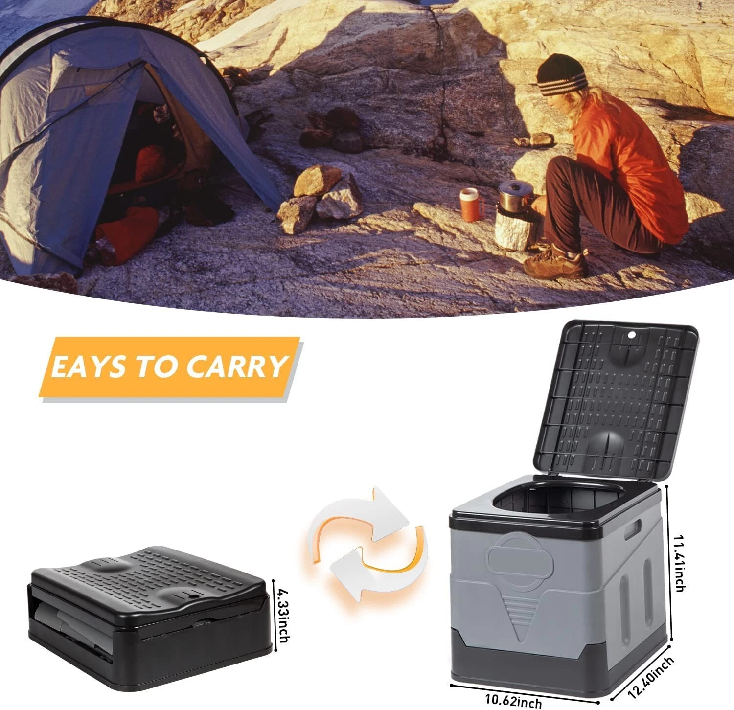 Portable Camping Toilet 20L Foldable Potty for Car Travel, Hiking Emergency Use