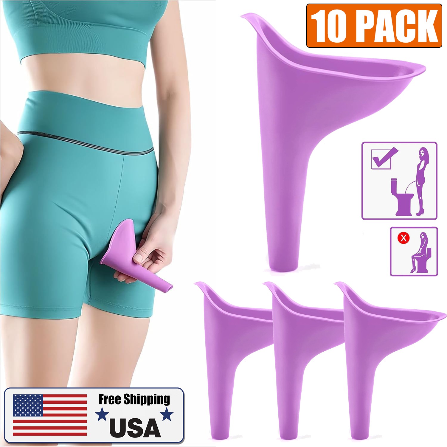 2-10x Travel Female Urination Device, Silicone Reusable Female Urinal Pee Funnel