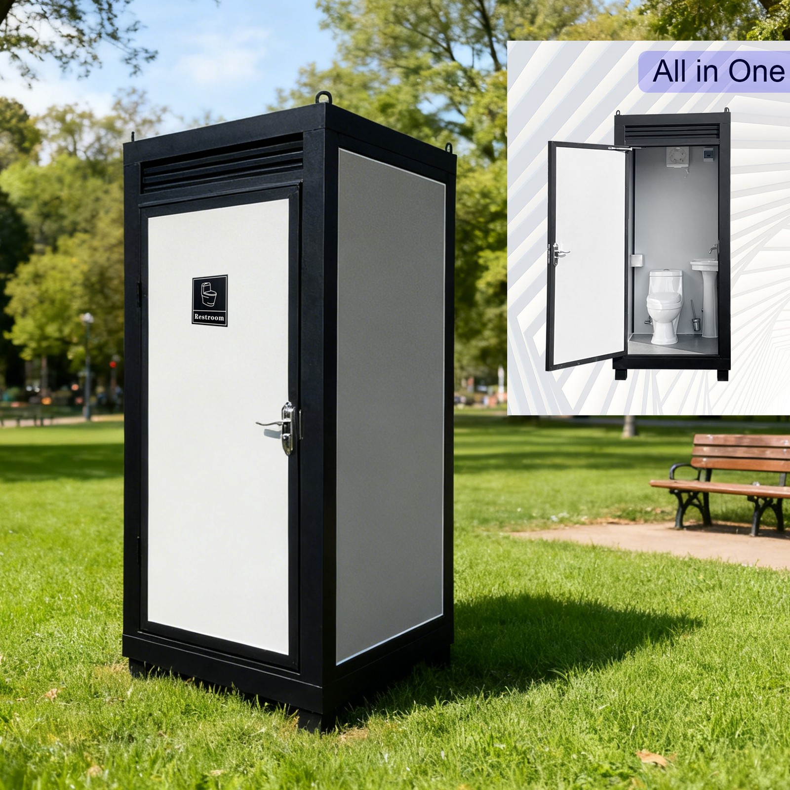 Heavy Duty Steel Portable Toilet Cabin Outdoor Restroom with Sink Light Vent Fan