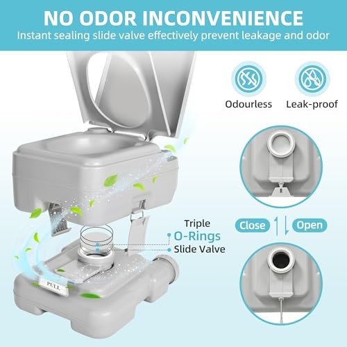 3.17 Gallon Portable Toilet for Camping, RV Travel Potty 3.2Gal-Standard Gray