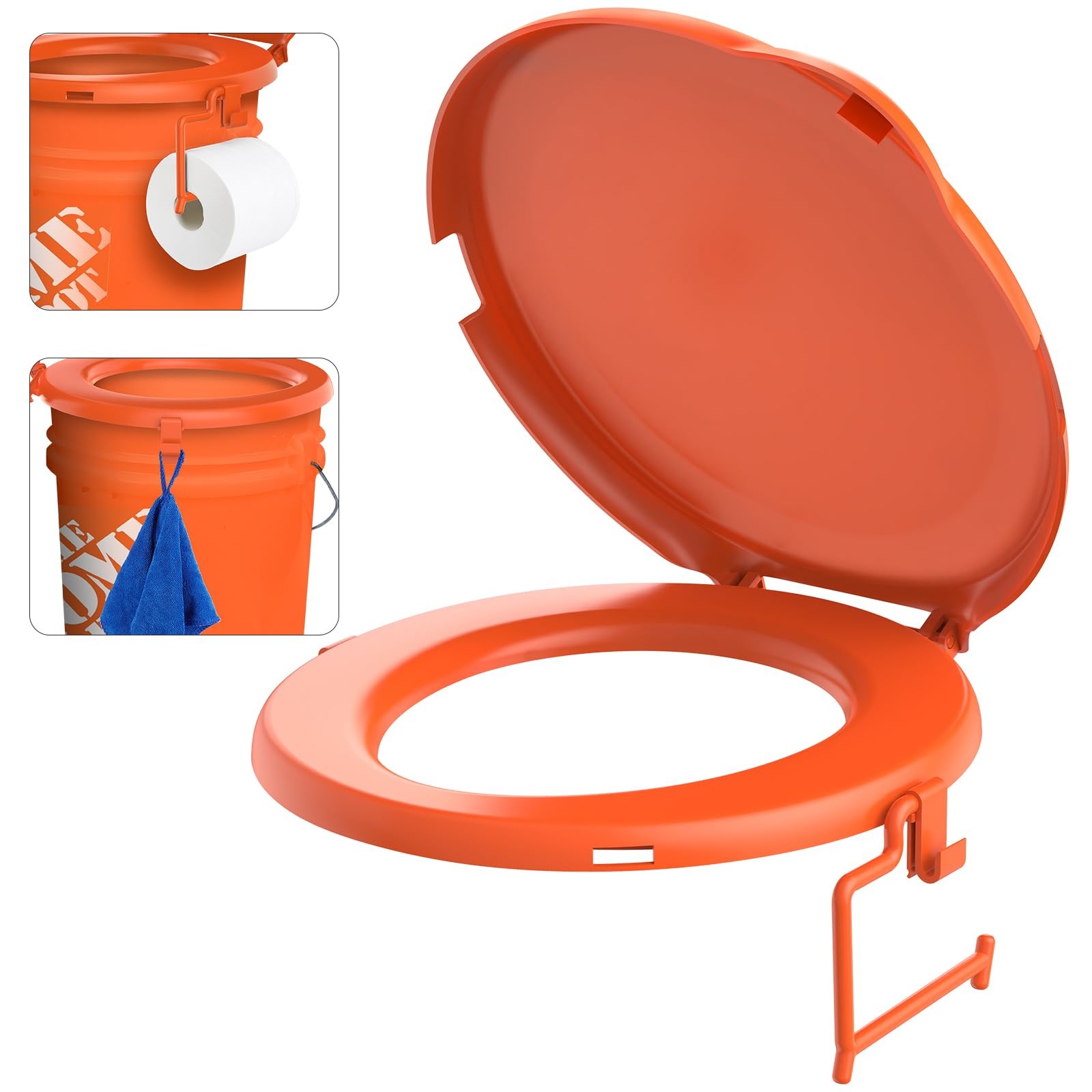 Portable Toilet Seat Orange 5 Gal Bucket Lid Adults Camping Emergency Commode