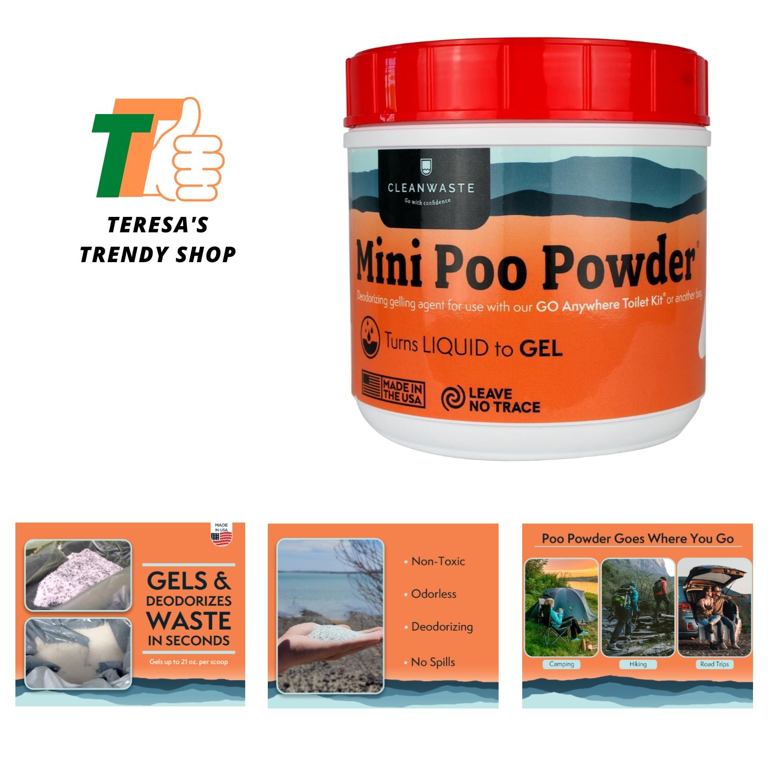 Portable Mini Poo Powder Deodorizing Waste Treatment – 55 Scoops – Pee and Po…