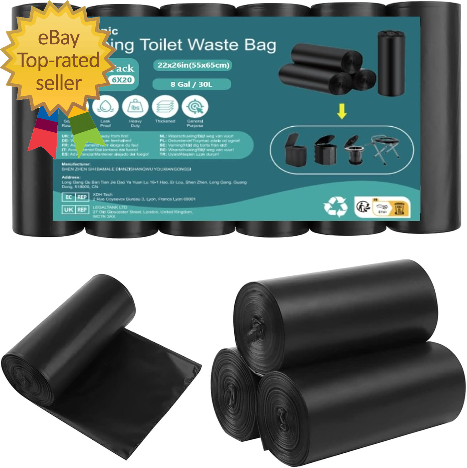 Camping Toilet Bags, 120 PCS (6 Roll) Portable Toilet Bags, Thickened Toilet Was