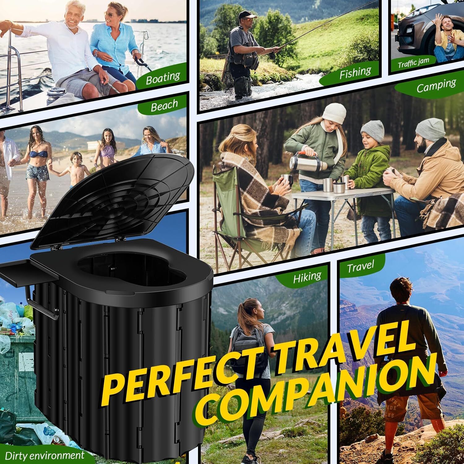 Upgrade XL Portable Toilet for Adults Extra Large Portable Travel Floding Toilet