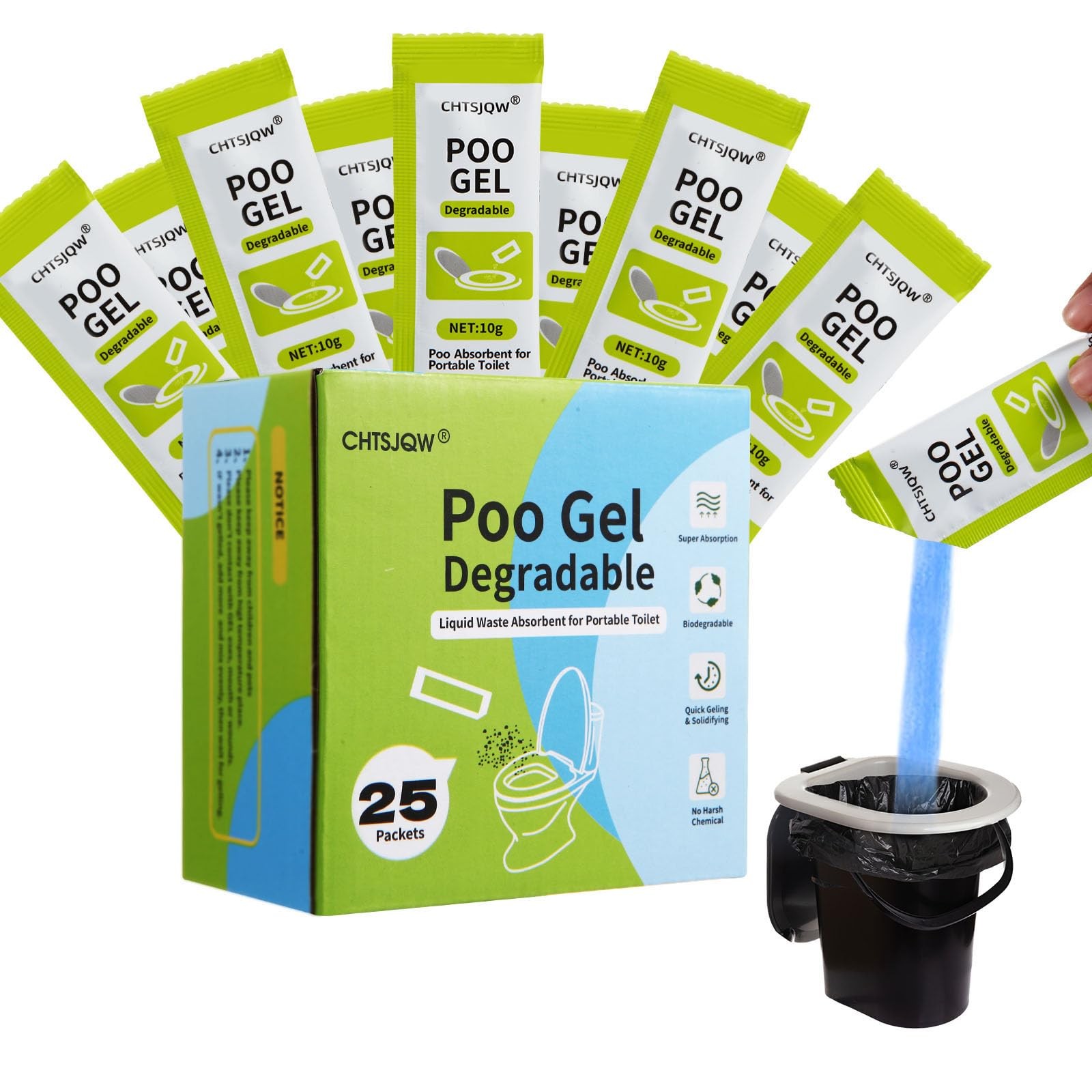 Portable Toilet Absorbent Gel, 25 Pack Poo Urine Deodorizing Treatment for Ca…