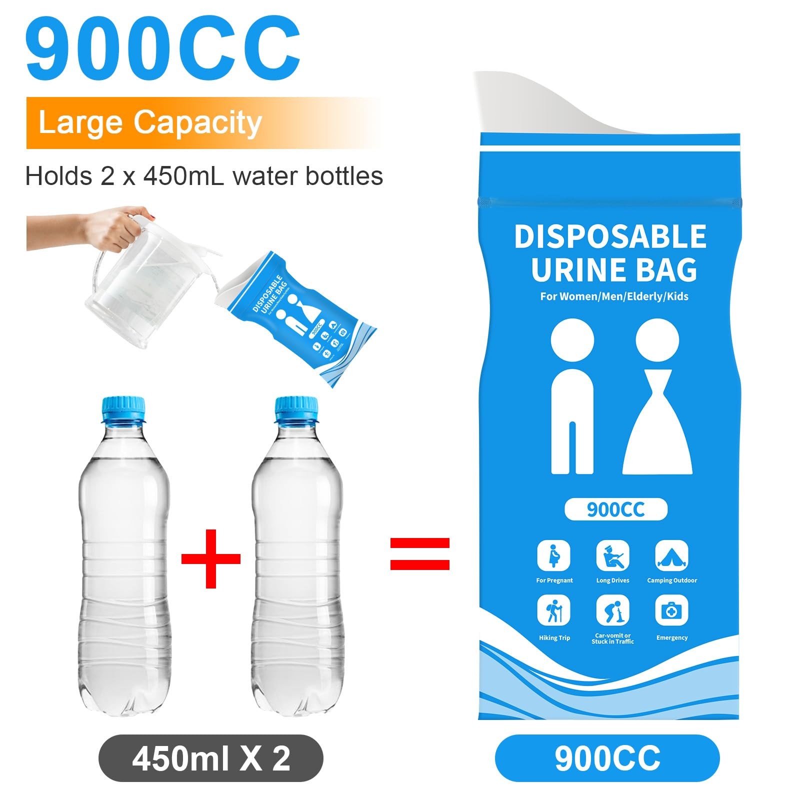 Disposable Urine Bags 12 Pcs, 900ML Pee for Travel 12 Pack, Blue