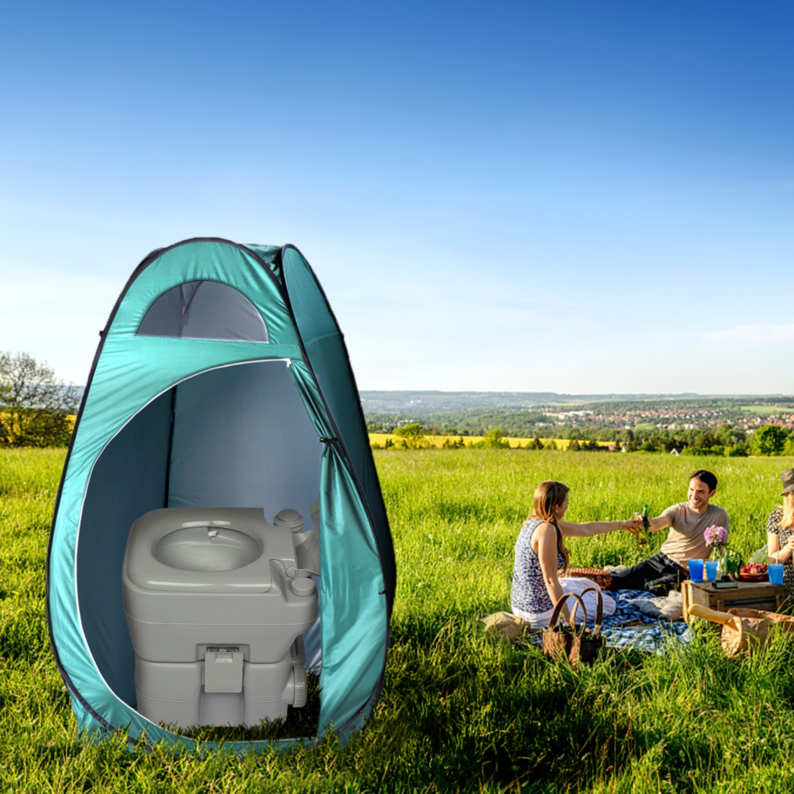20L Portable Camping Toilet Flush Outdoor/Indoor Potty Commode Garden Hiking