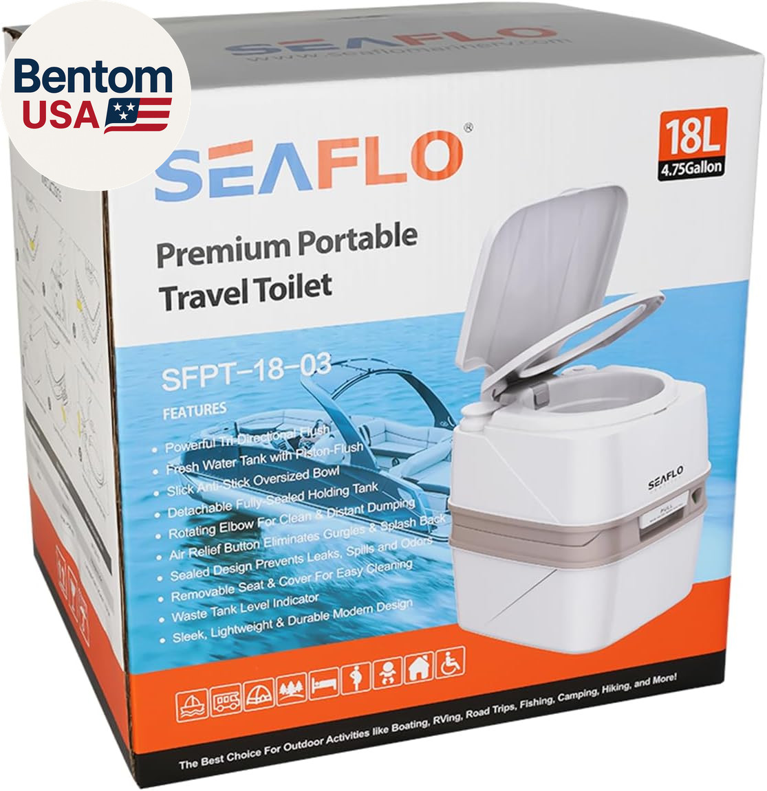 12L Premium Portable Travel Toilet – 3.2 Gallon Waste Tank, 2.6 Gallon Fresh Wat