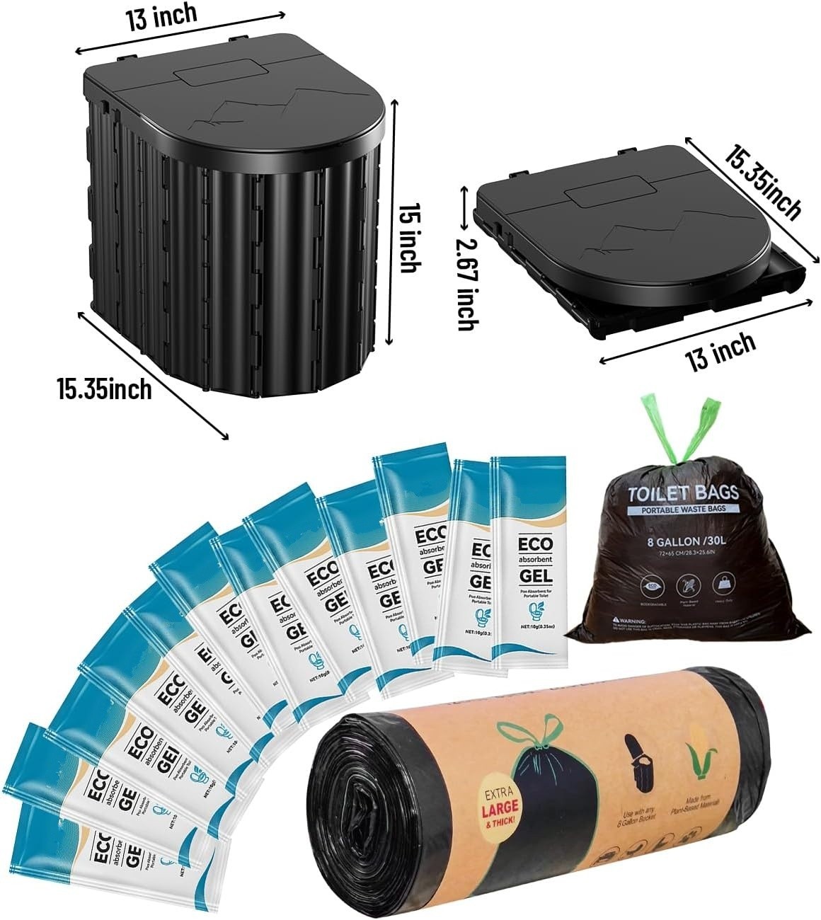 Inodoro portátil con gel absorbente de orina y bolsas a prueba de fugas