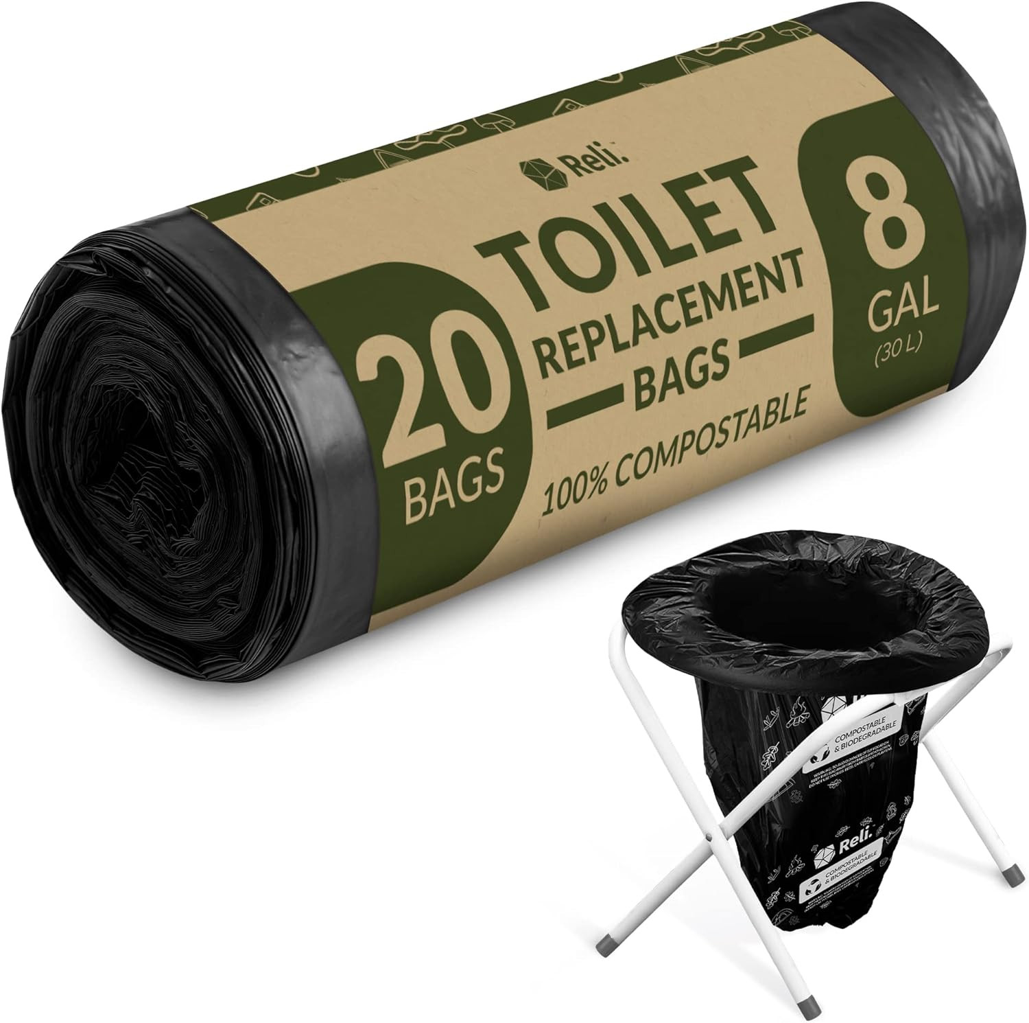 (20 Count) Portable Toilet Bags Compostable (8 Gallon – 1 Mil Thick) | Camping T