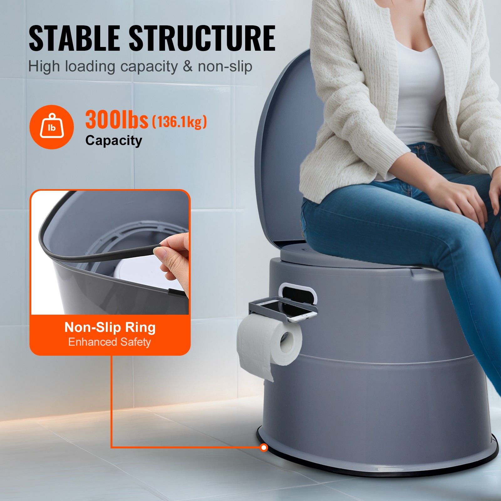 VEVOR Portable Camping Toilet Inner Bucket with Lid Phone Shelf and Paper Holder