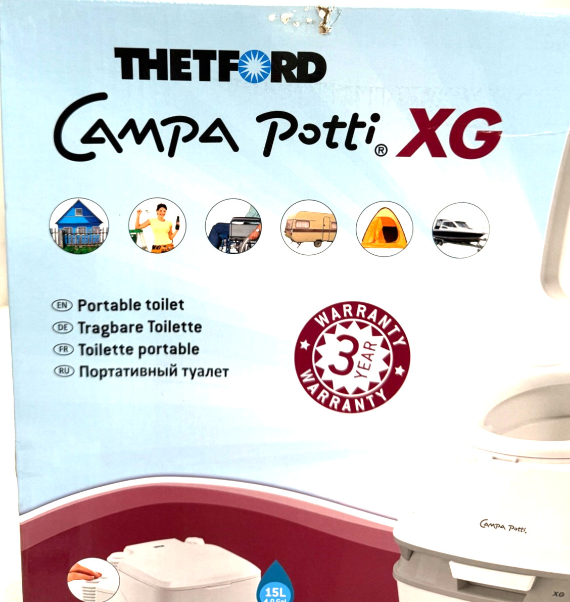 Thetford Campa Potti XG Portable Flushable Camping Toilet w Carry Handle 92840