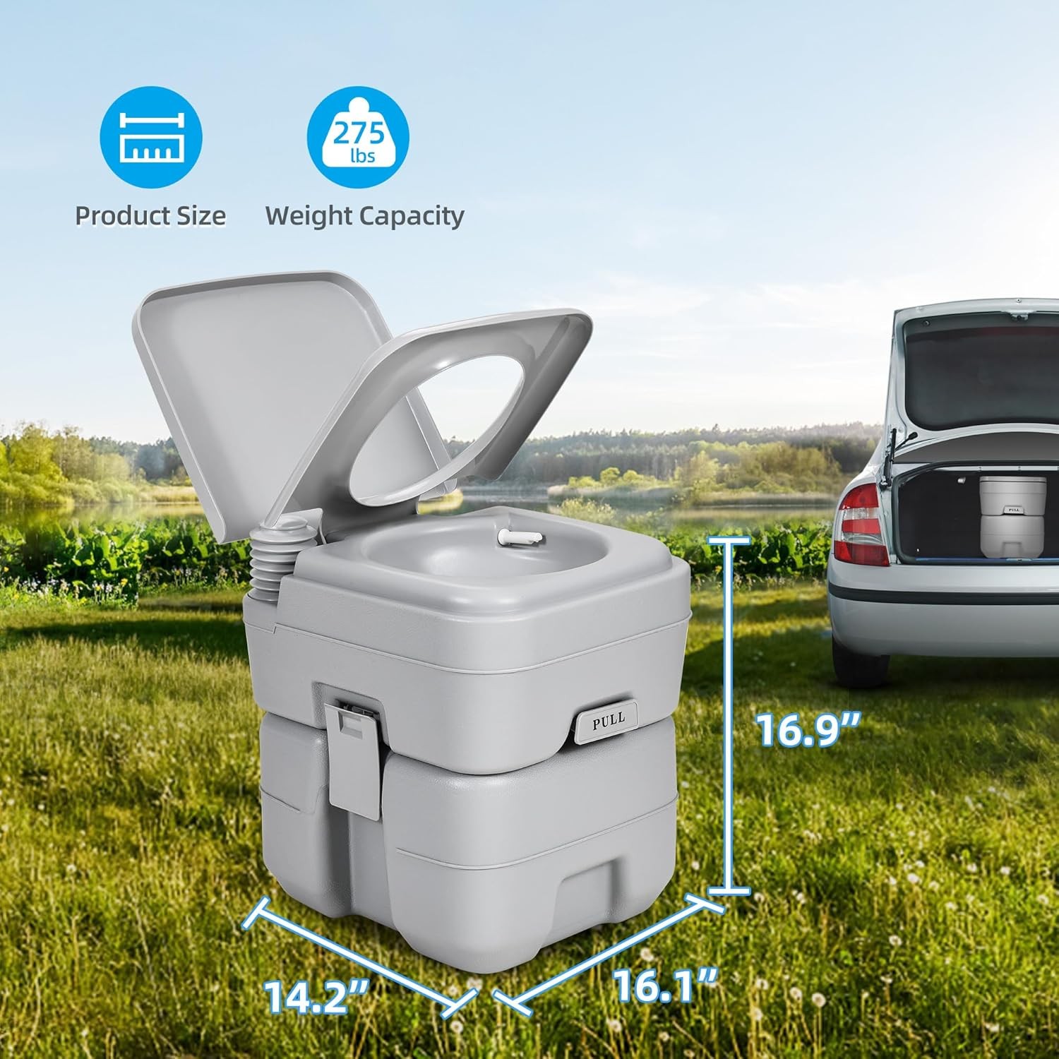 YITAHOME Portable Toilet Travel RV Potty, 5.3 Gallon Detachable Gal, Gray