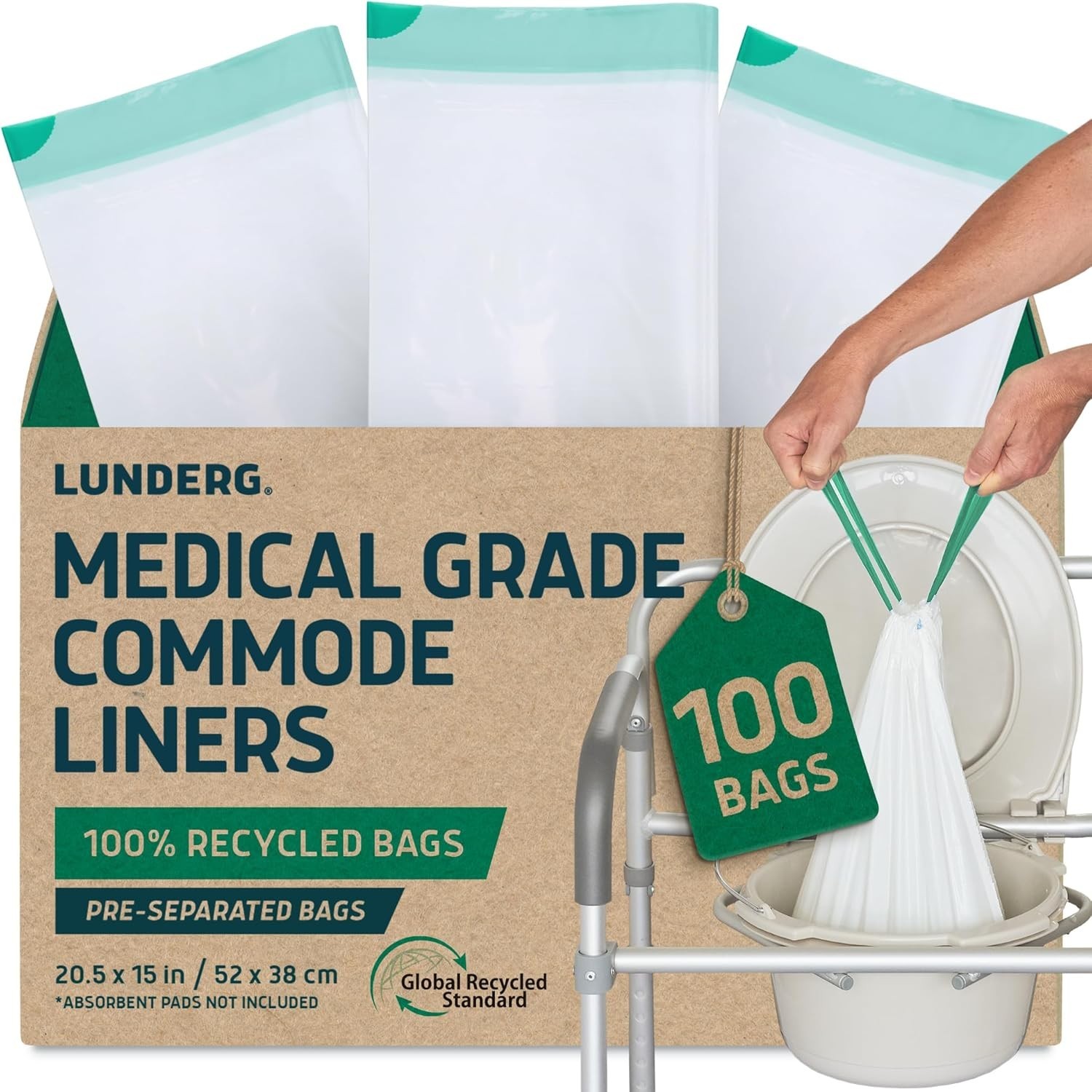 Recycled Disposable Commode Liners – 100 Unscented Toilet Bags for Hygiene