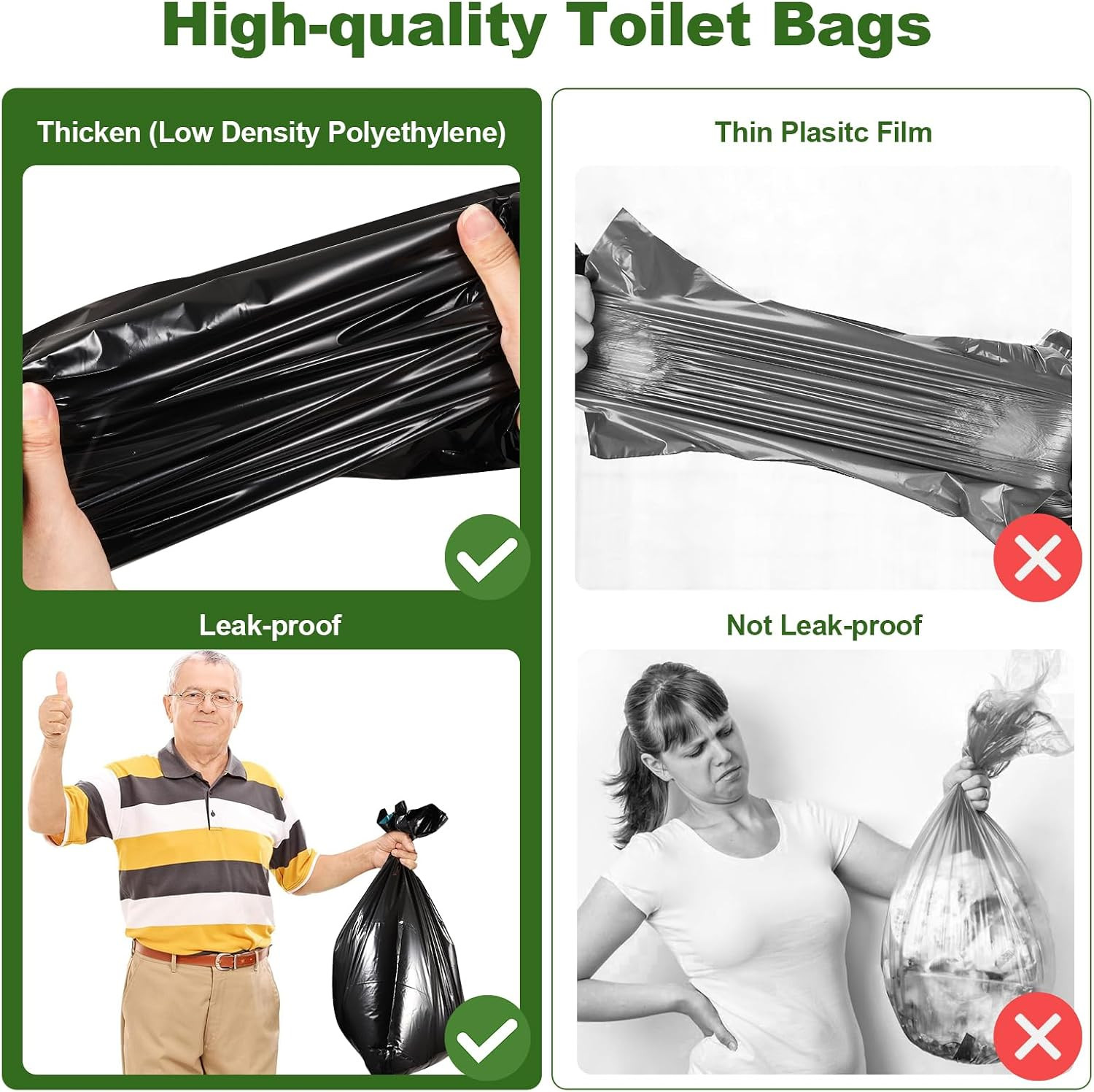 30 Pack Camping Toilet Bags, 8 Gallon Portable Toilet Bags, Toilet Waste Bags