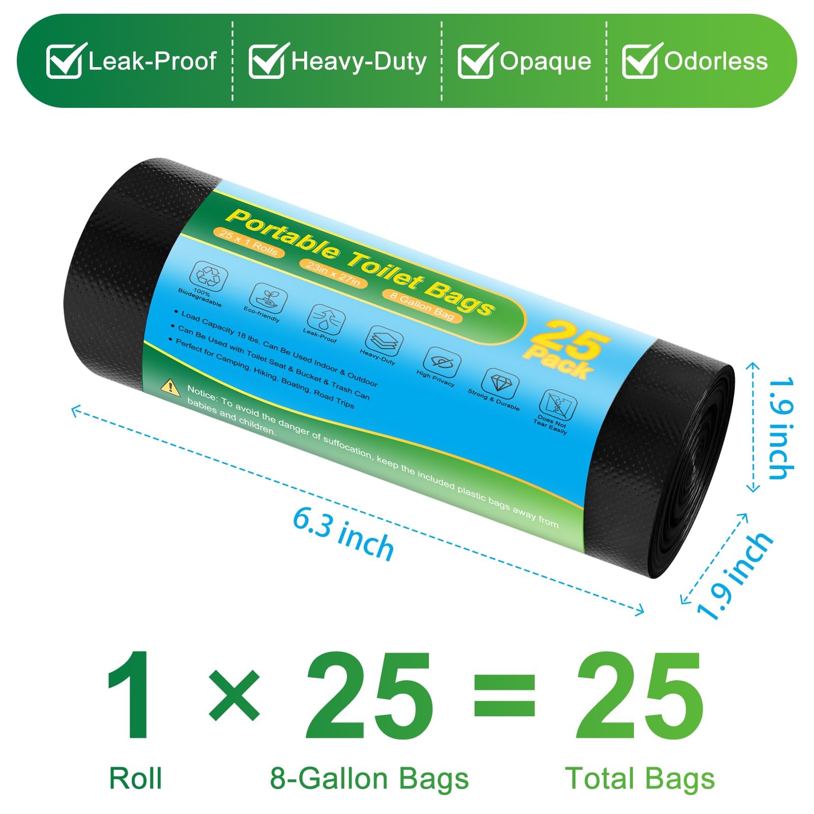 Portable Toilet Bags – 25 PCS Camping 1 Count (Pack of 25), 25