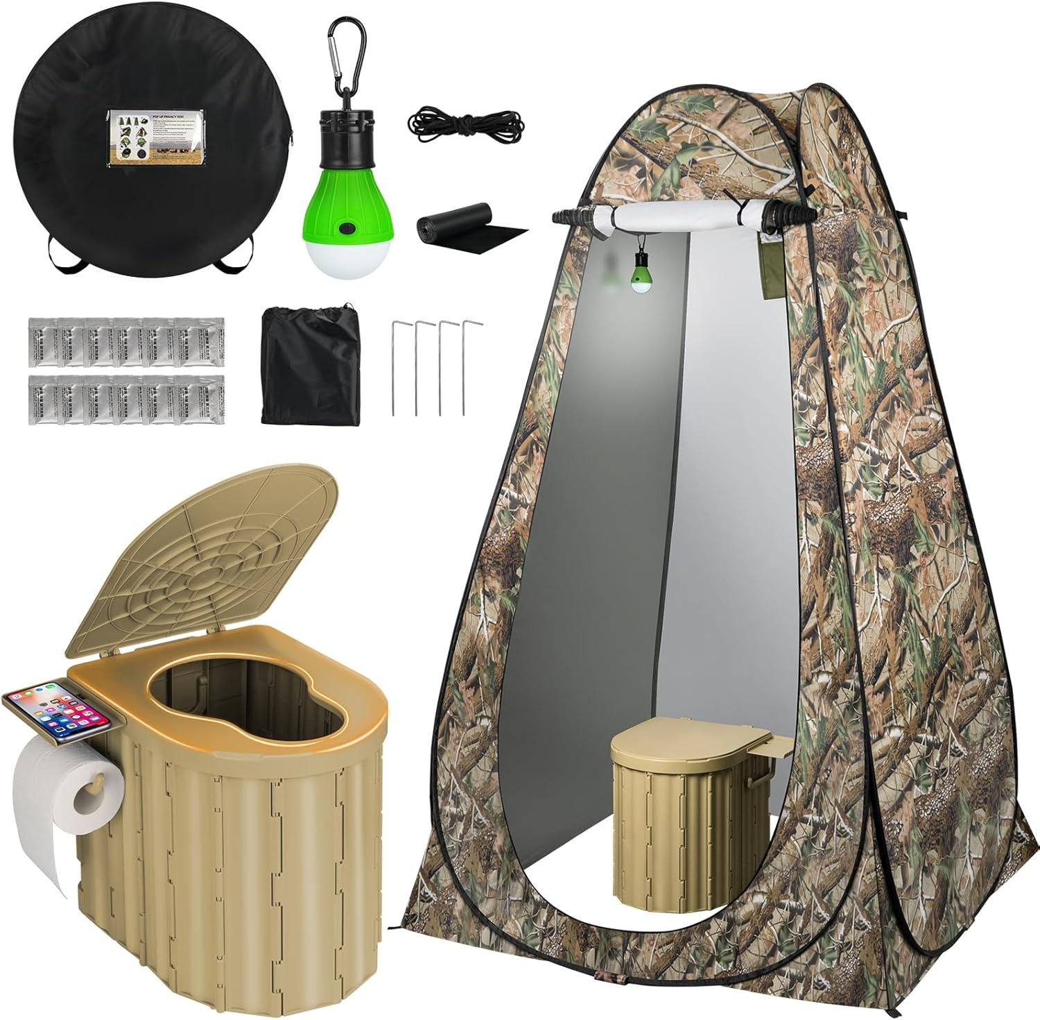 Camping Toilet with Pop-Up Privacy Tent Set, XL Portable Toilet for Camping New