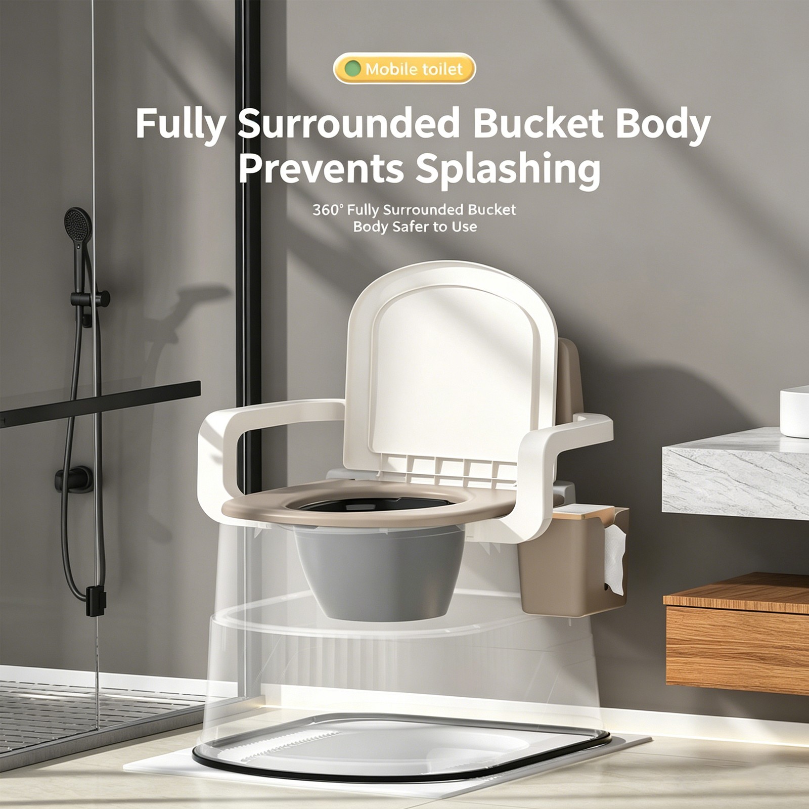 2-Gallon Portable Travel Toilet Outdoor/Indoor for Camping&Hiking w/ Tissue Box
