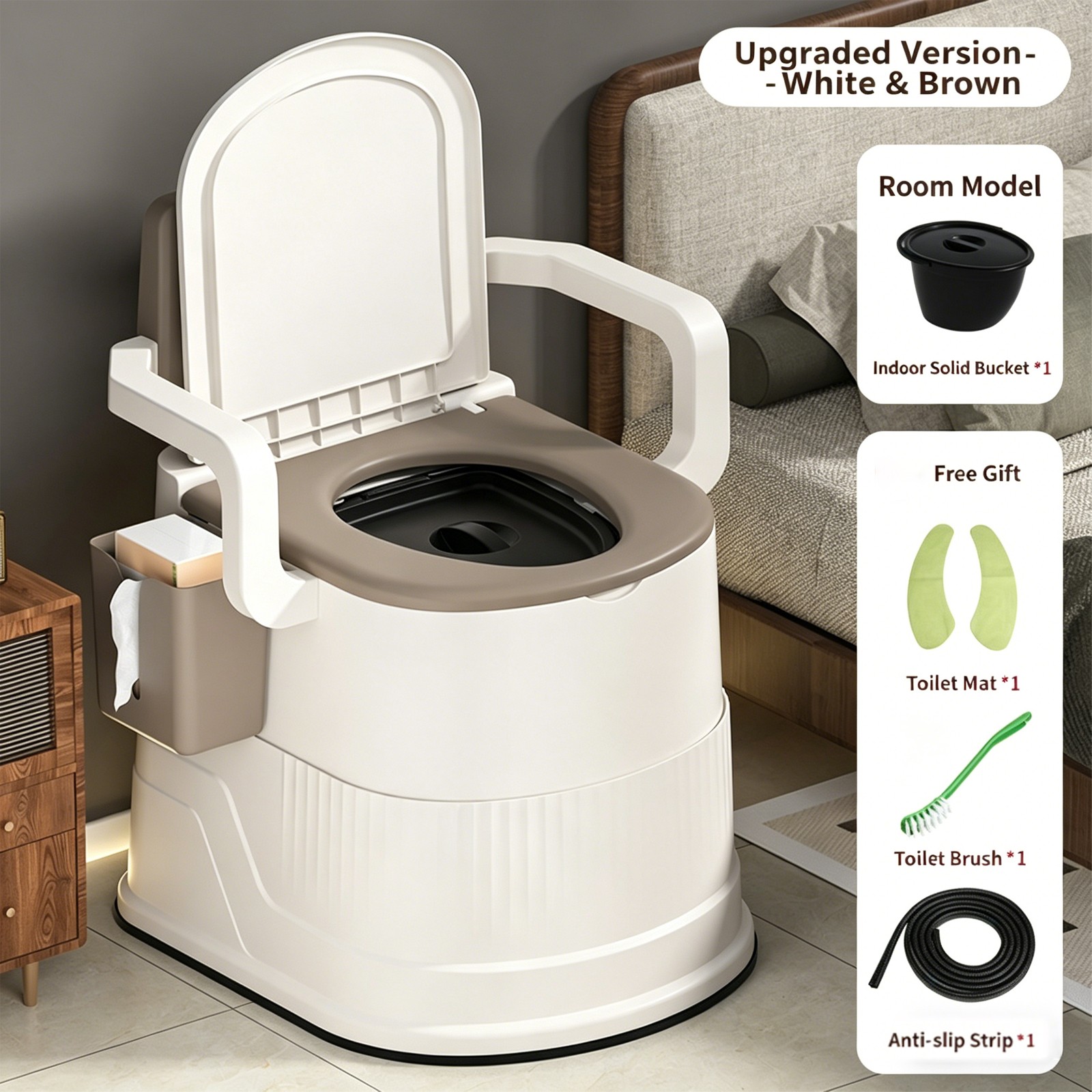 2-Gallon Portable Travel Toilet Outdoor/Indoor for Camping&Hiking w/ Tissue Box