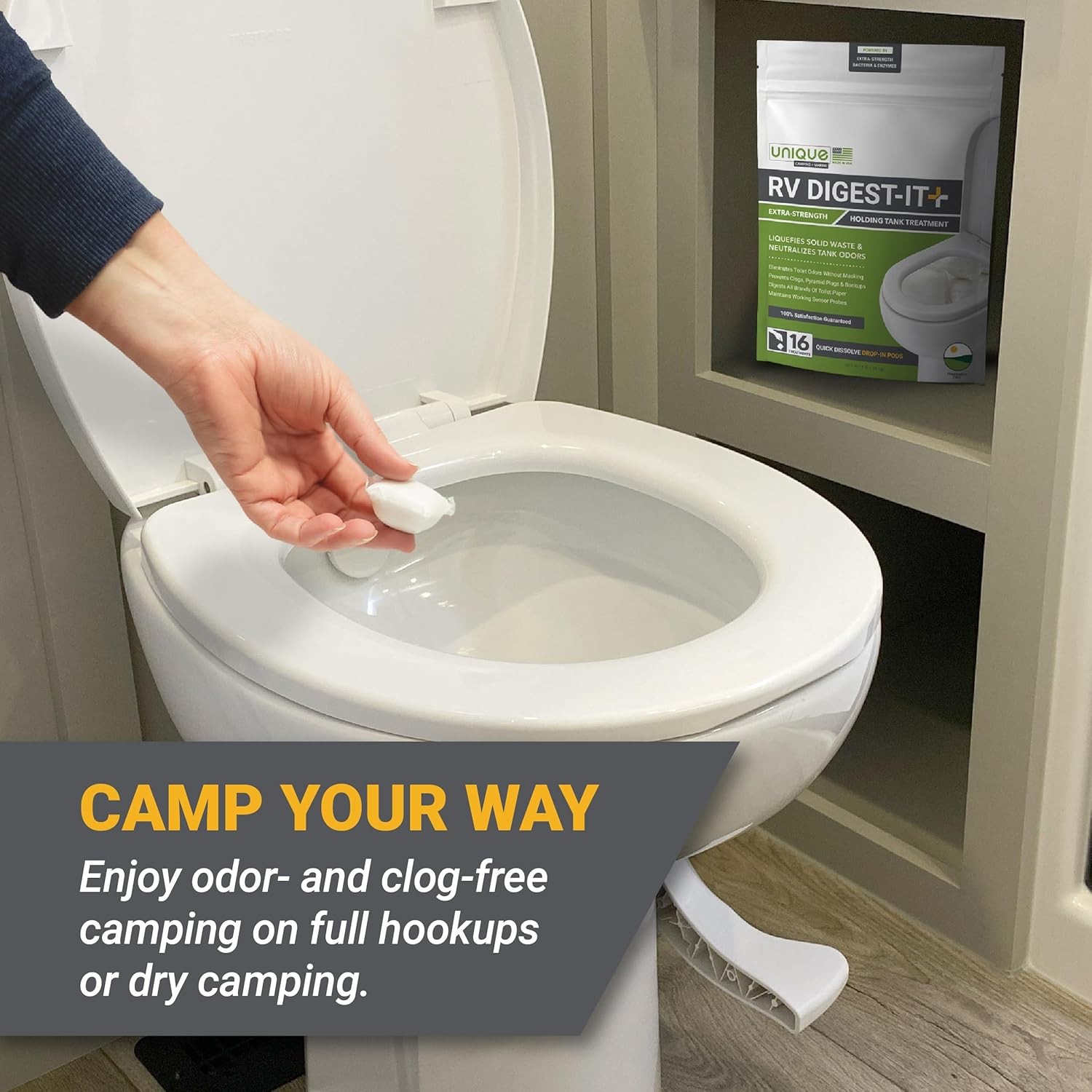 Unique RV Digest-It+ Extra-Strength RV Toilet Treatment Pod – Liquifies Waste an