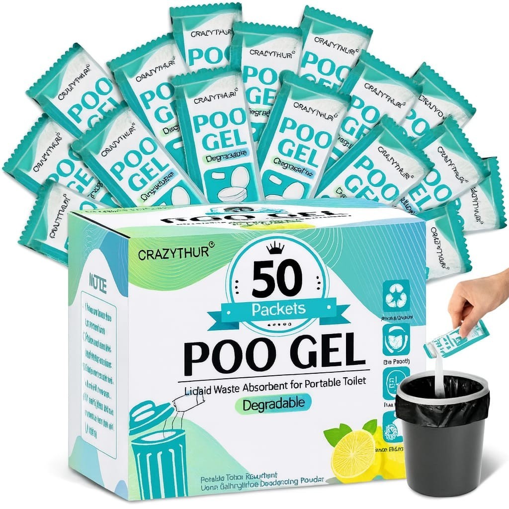 Eco-Friendly Portable Toilet Gel, 50 Lemon-Scented Packets for Camping
